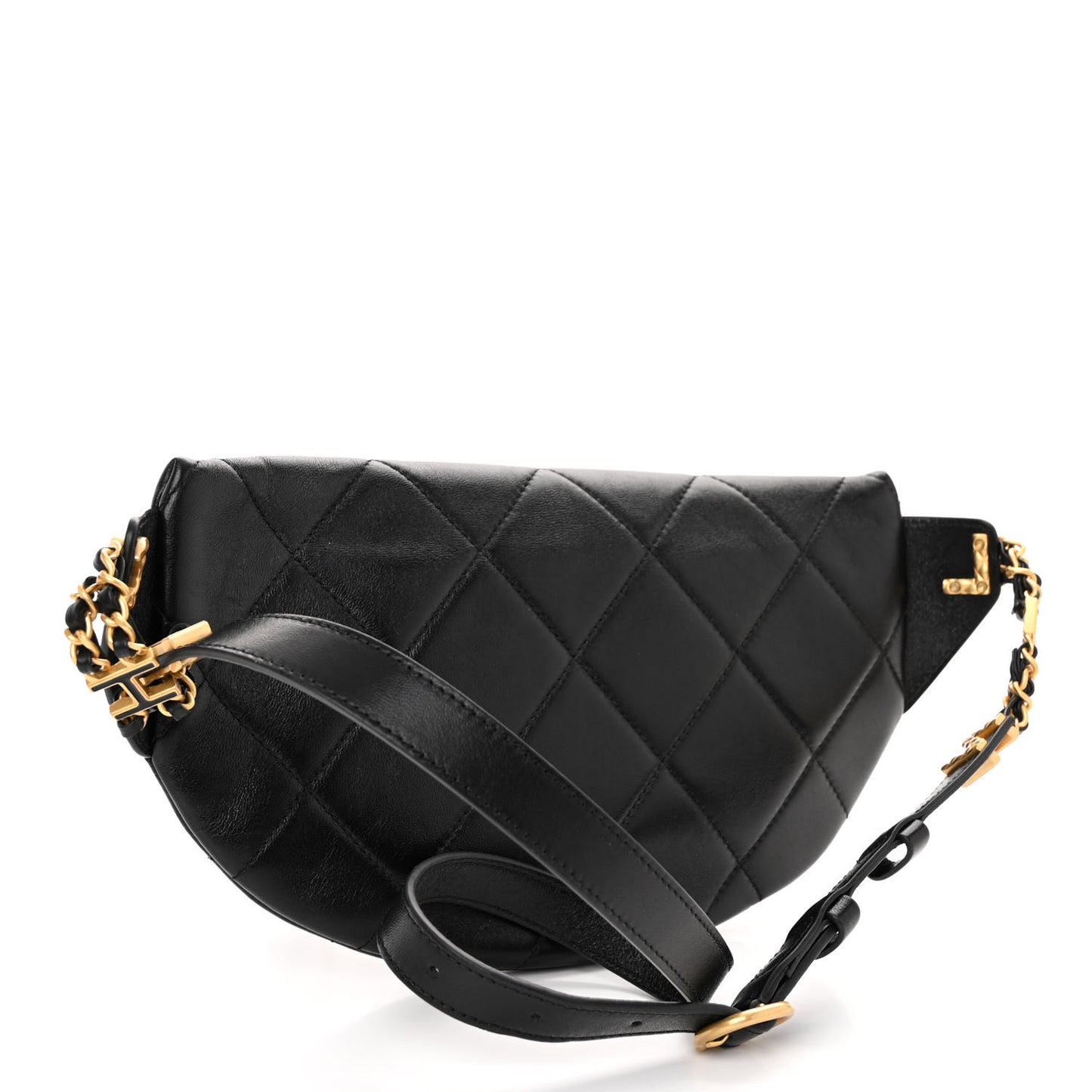Lambskin Enamel Quilted Waist Bag Black