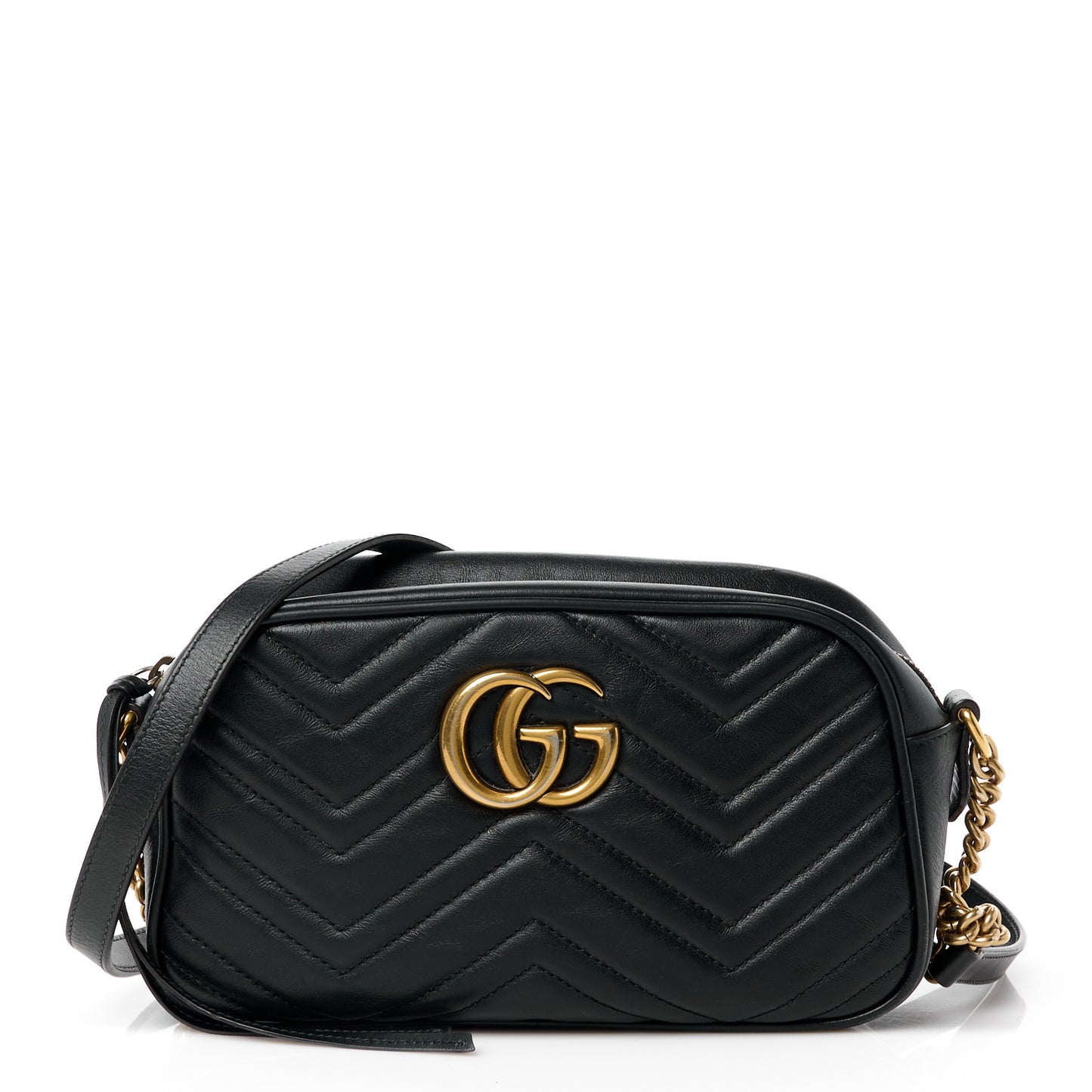 Calfskin Matelasse Small GG Marmont Chain Shoulder Bag Black