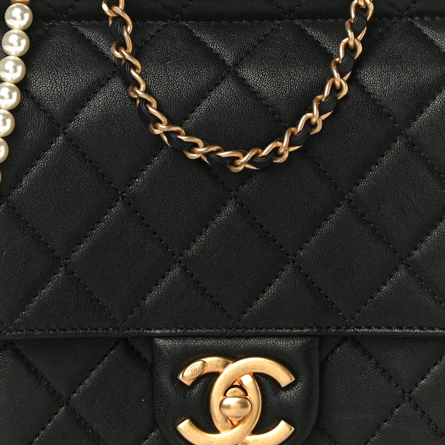 Goatskin Quilted Chic Pearls Flap Black