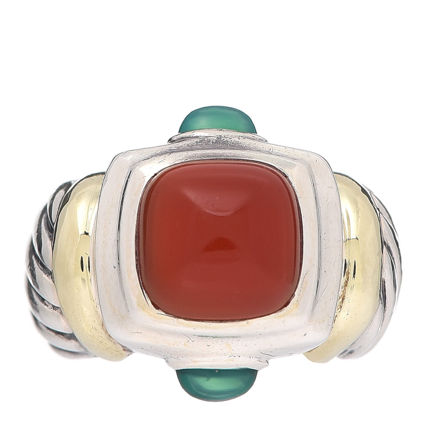 Sterling Silver 14K Yellow Gold Chalcedony Carnelian Renaissance Cable Ring 50 5.5