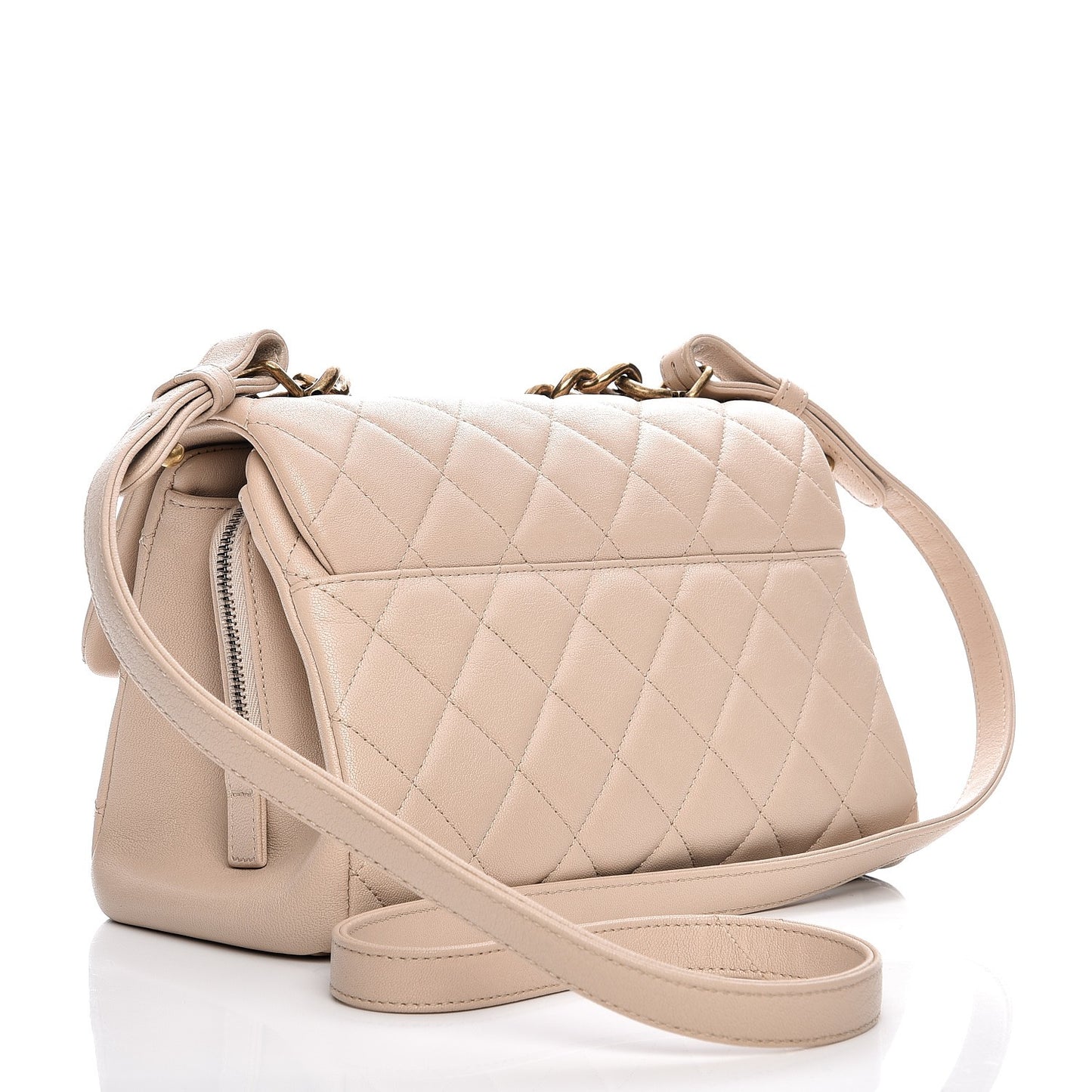 Shiny Sheepskin Quilted Small Trapezio Flap Beige