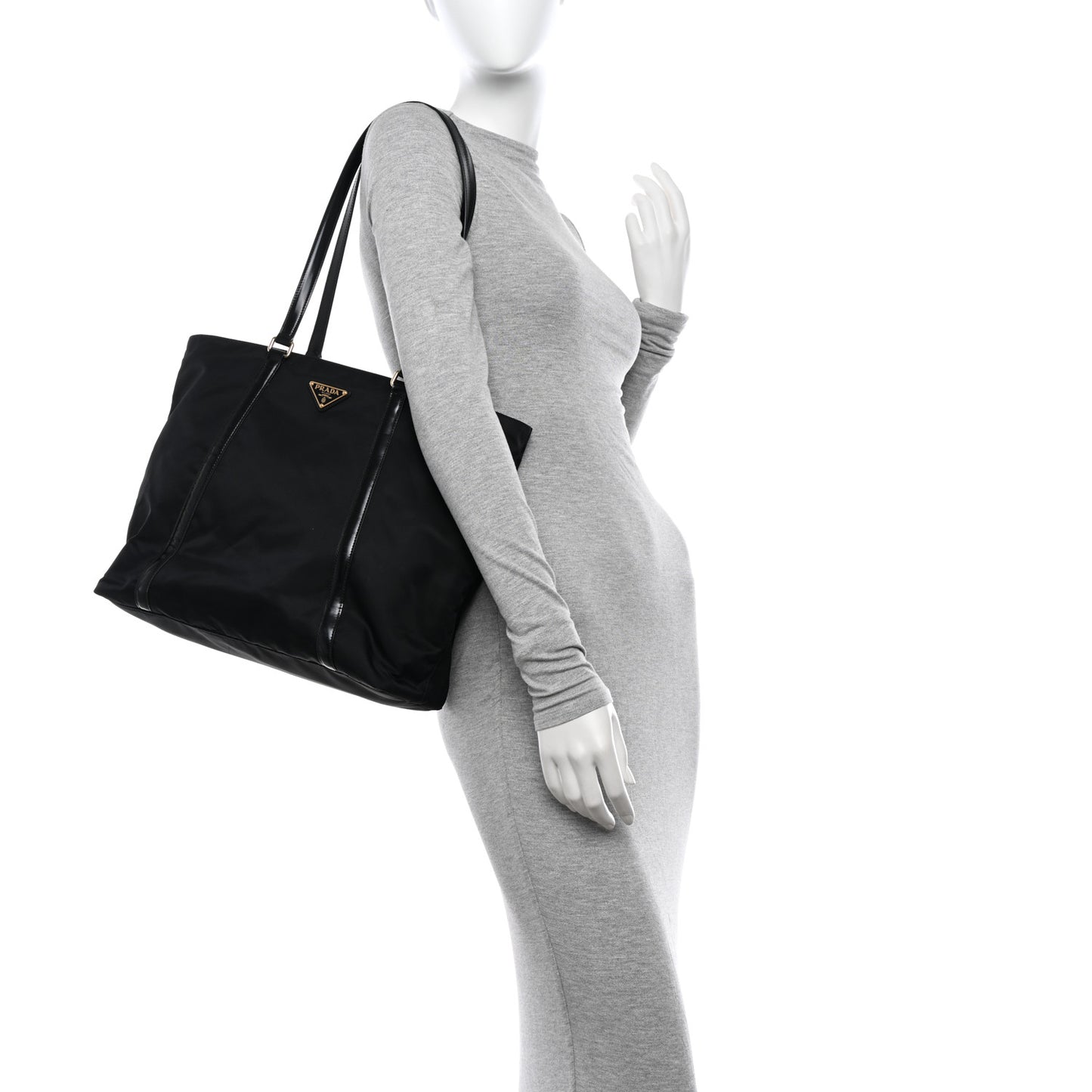Tessuto Nylon Calfskin Shopping Tote Black