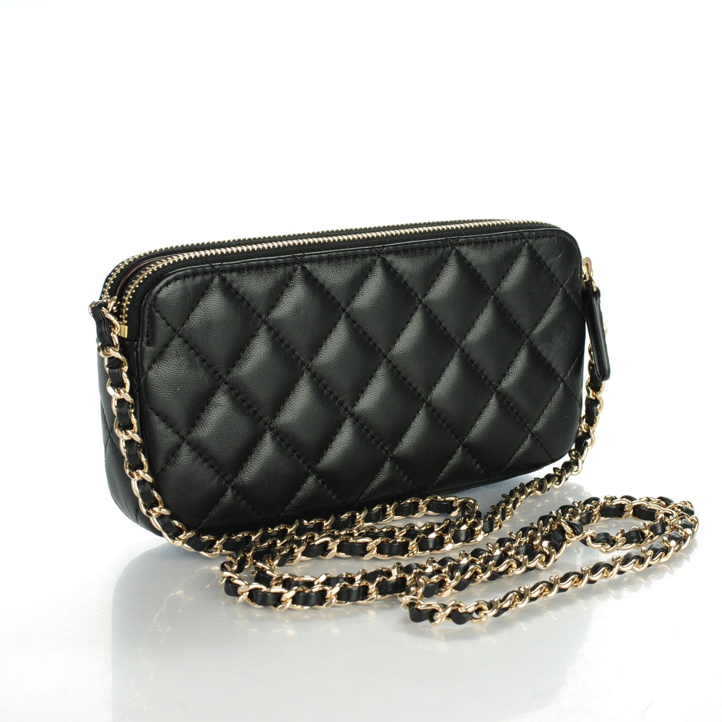 Lambskin Quilted Small Clutch With Chain Black