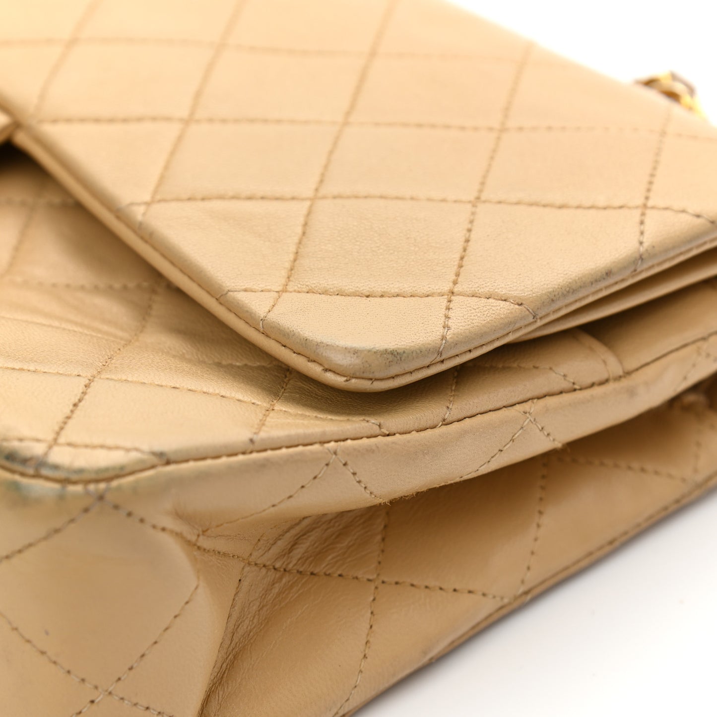 Lambskin Quilted Medium Double Flap Beige
