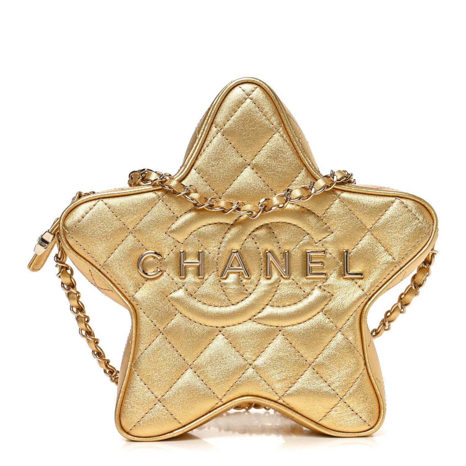 Chanel Metallic Lambskin Quilted Walk Of Fame Star Bag Gold