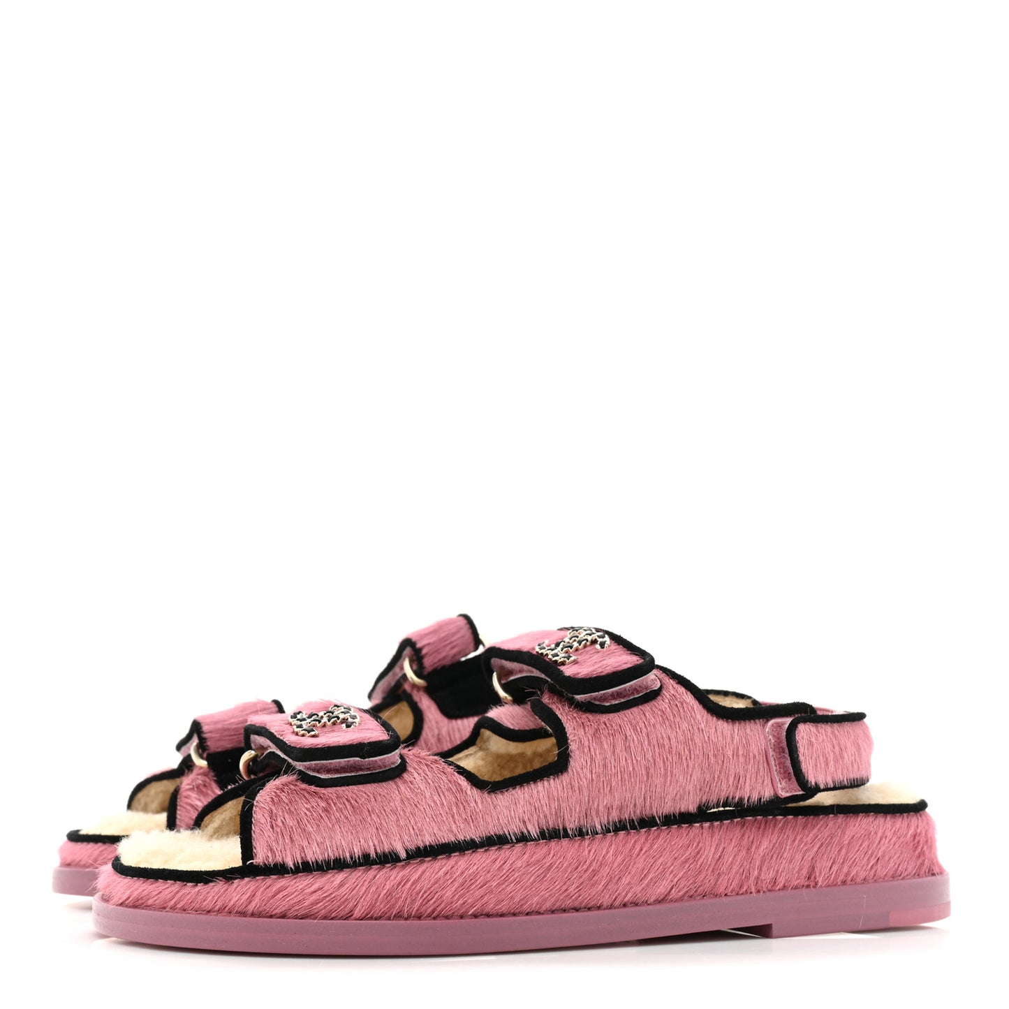 Calfskin Hair Suede Shearling Dad Sandals 35 Pink Black
