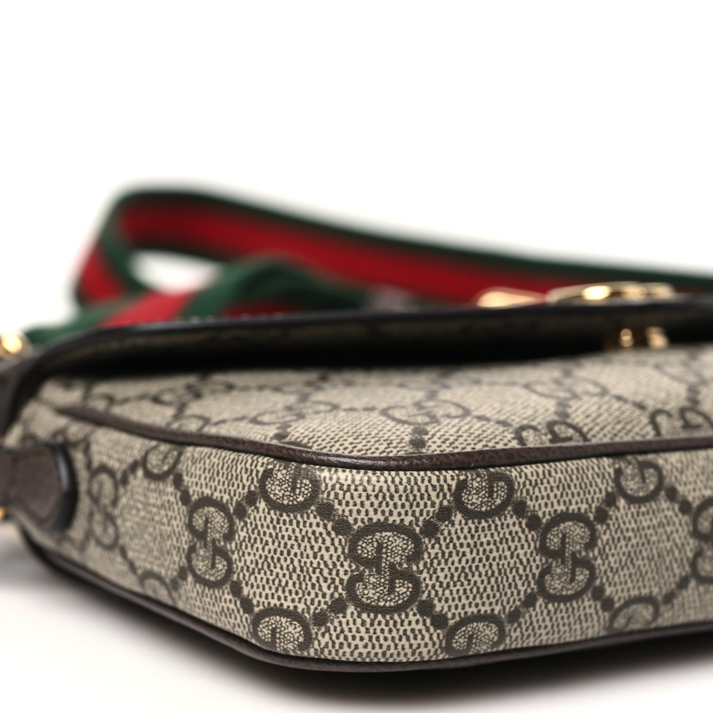 GG Supreme Monogram Textured Dollar Calfskin Web Mini Ophidia Envelope Shoulder Bag Beige Ebony