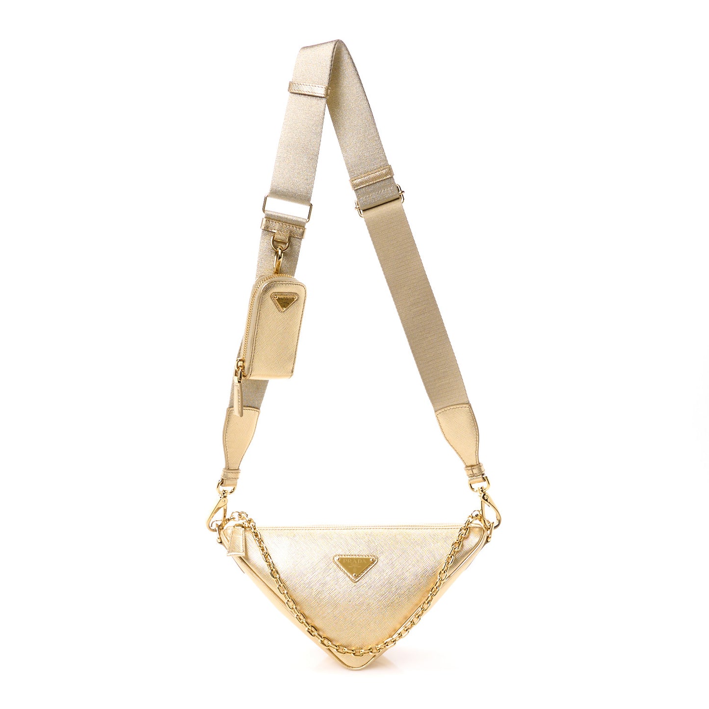 Saffiano Lux Triangle Shoulder Bag Platino