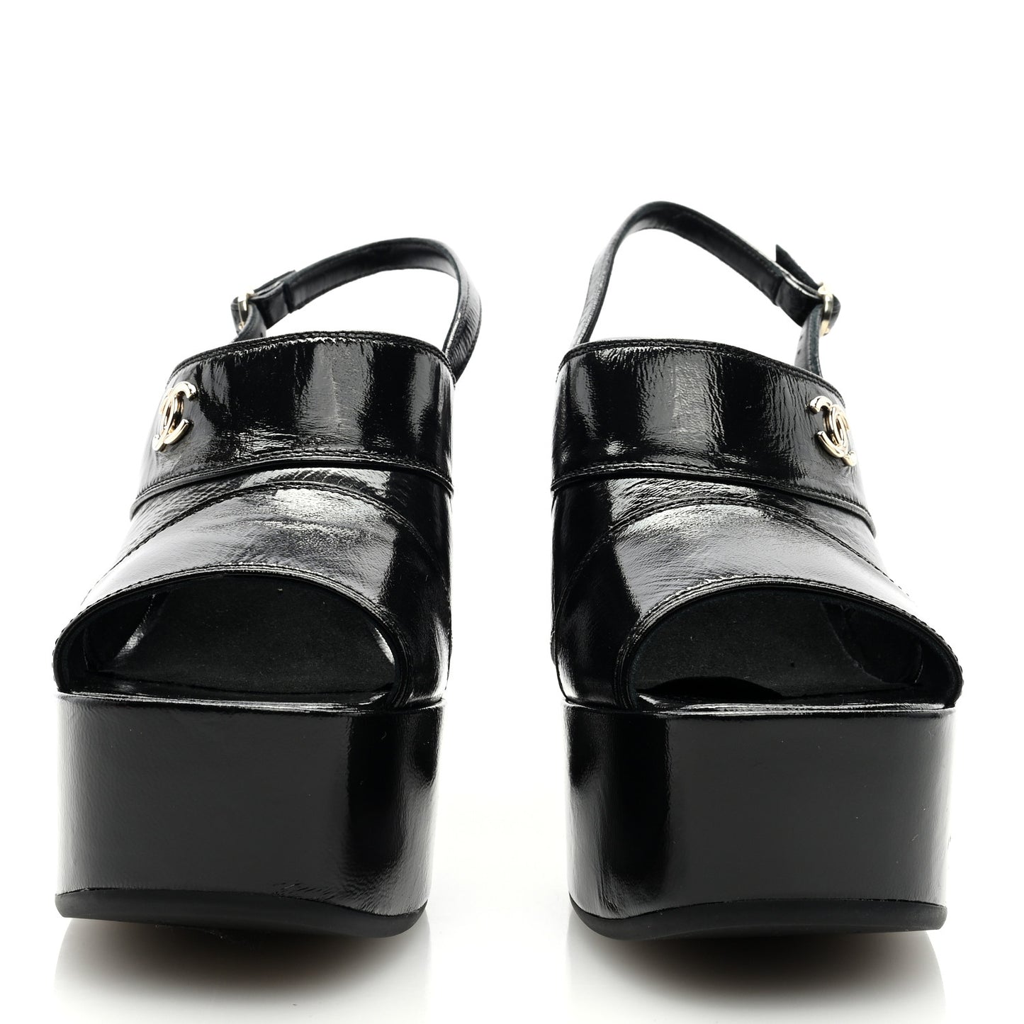 Crumpled Patent Lambskin Platform Sandals 39 Black