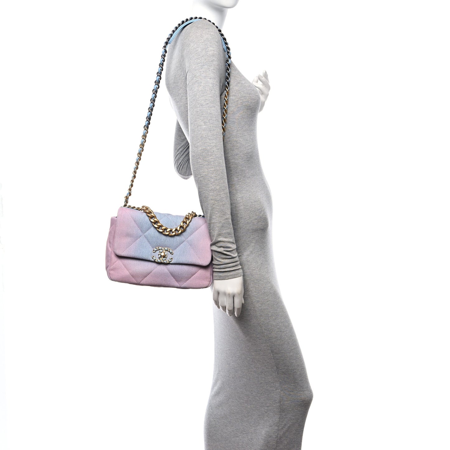 Denim Quilted Medium Chanel 19 Flap Blue Pink