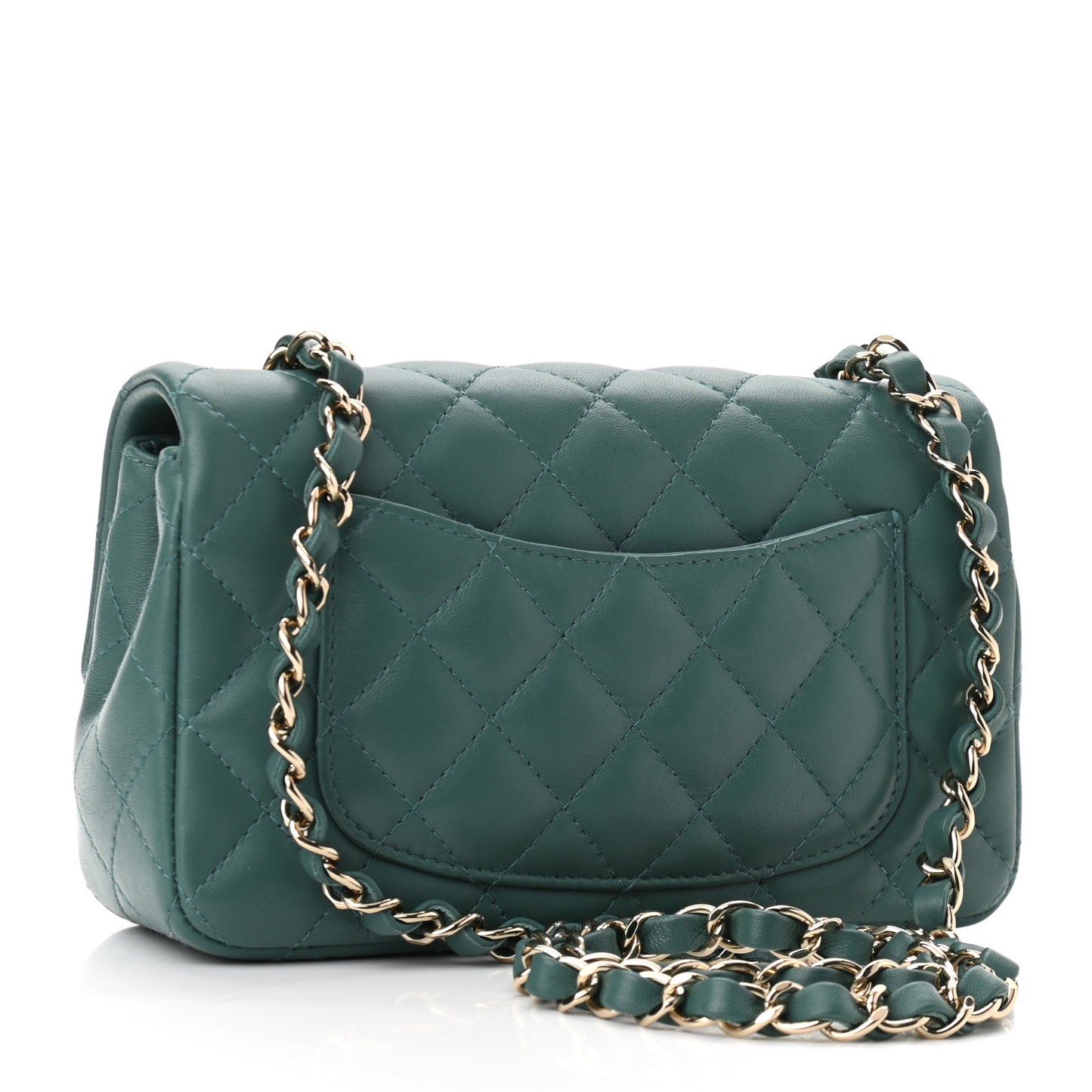 Lambskin Quilted Mini Rectangular Flap Green