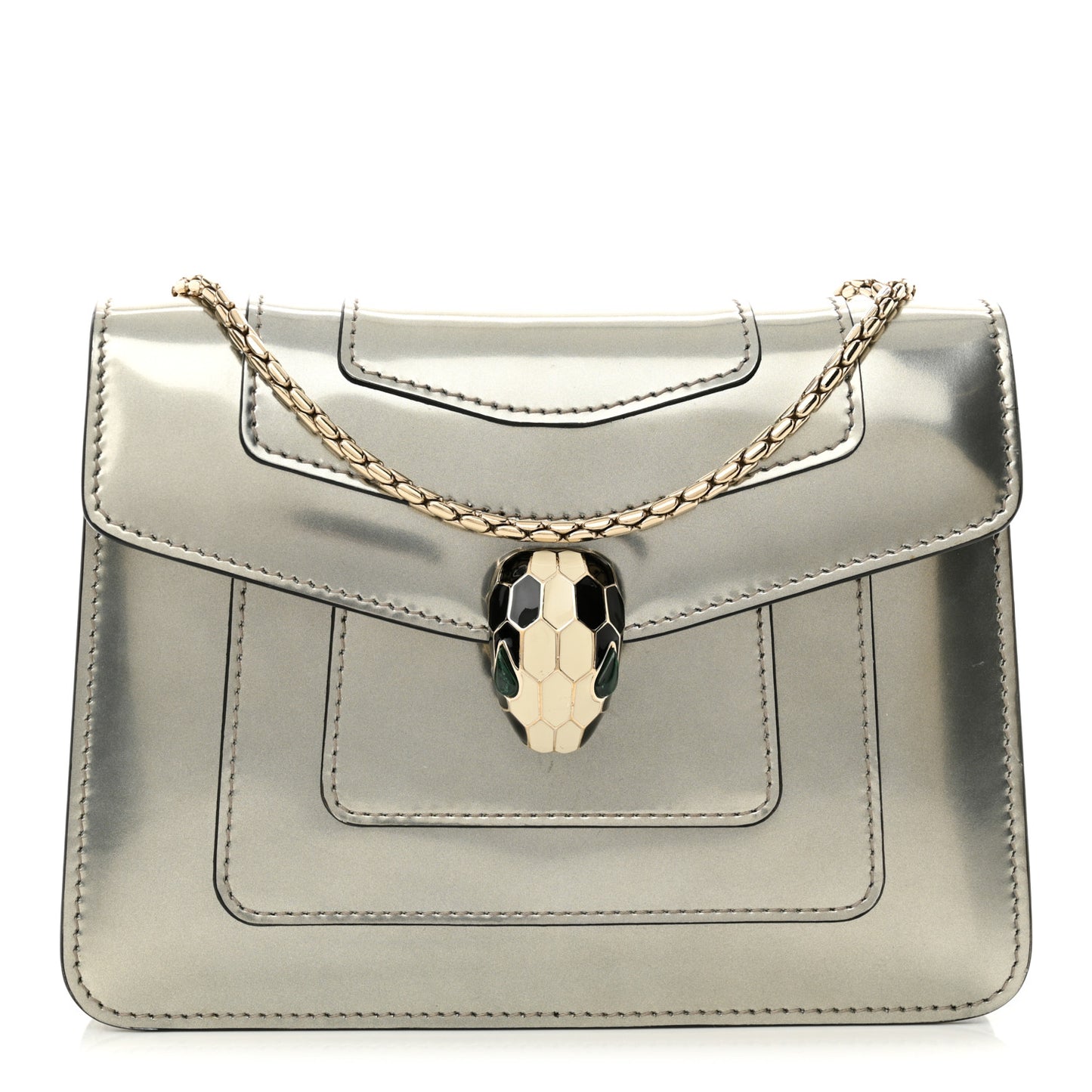 Metallic Calfskin Small Serpenti Forever Snake Strap Crossbody Bag Silver