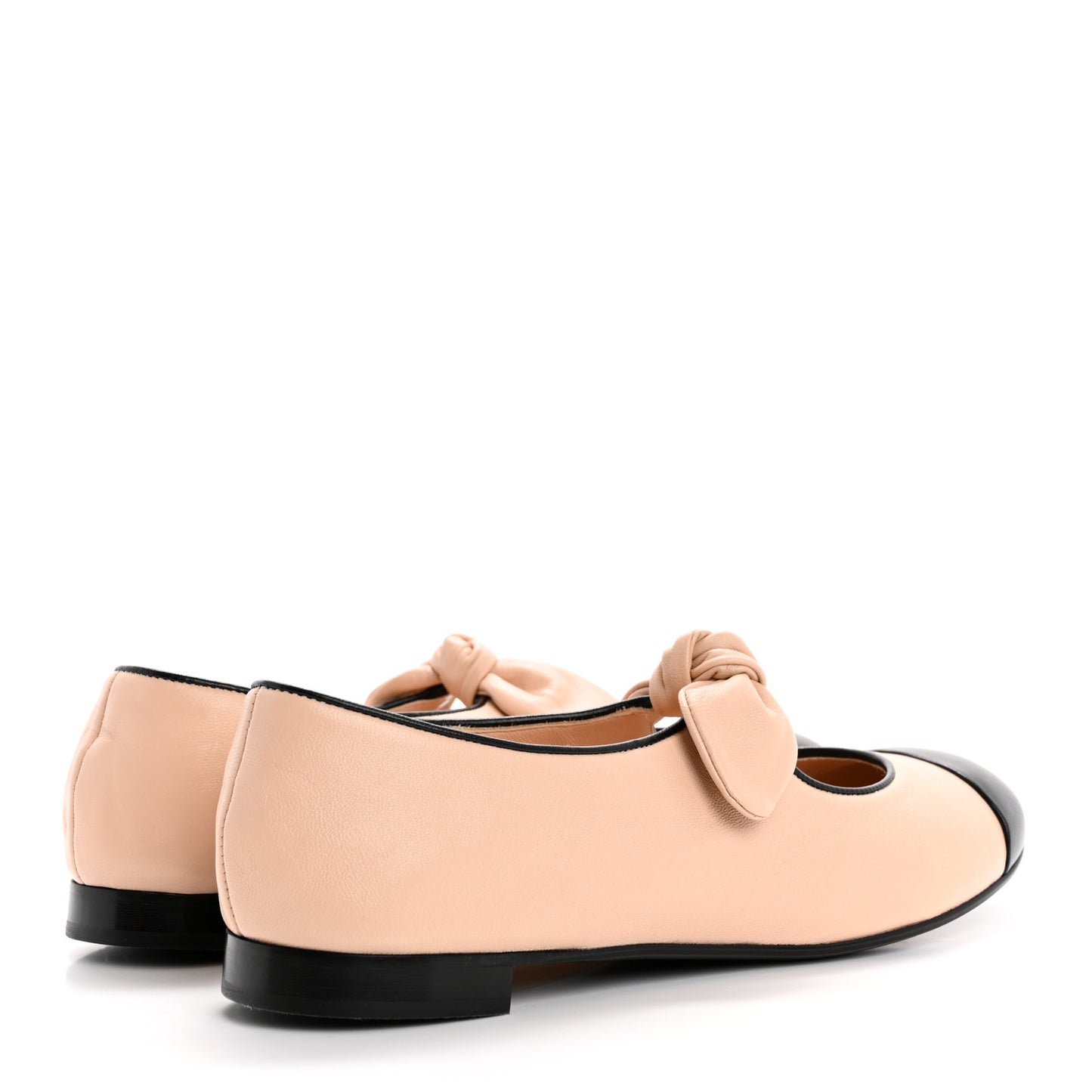 Lambskin Bow Mary Jane Flats 40.5 Beige Black