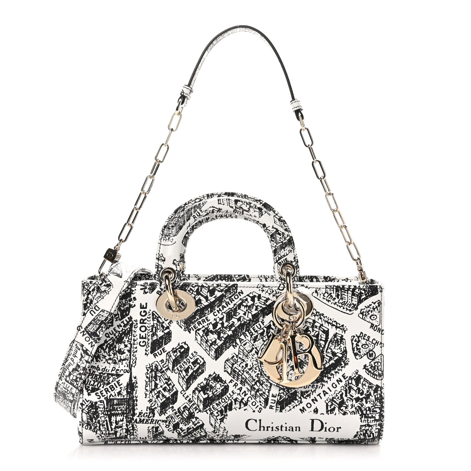 DIOR バック Christian Dior Calfskin Plan De Paris Printed Lady D-Joy White