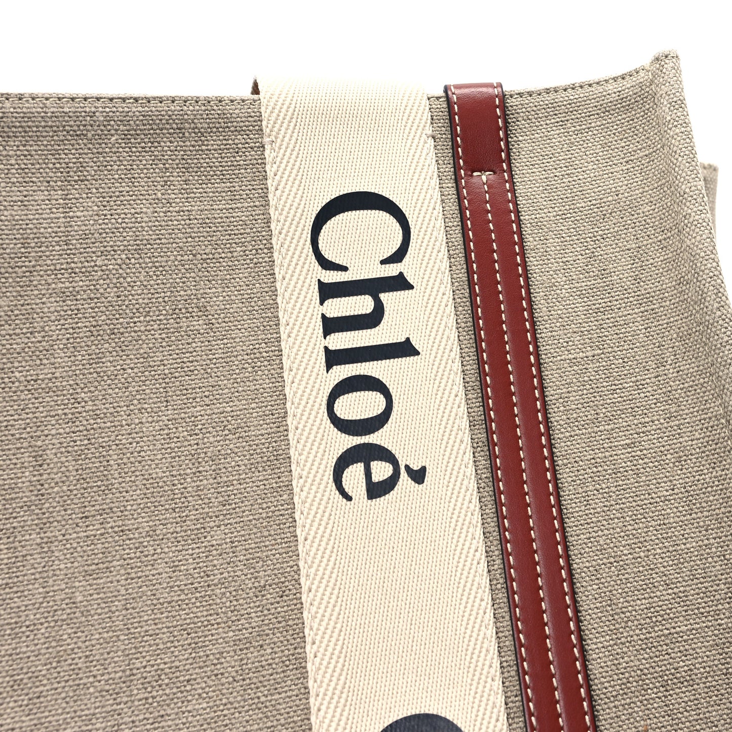 Linen Calfskin Medium Woody Ribbon Tote White Brown