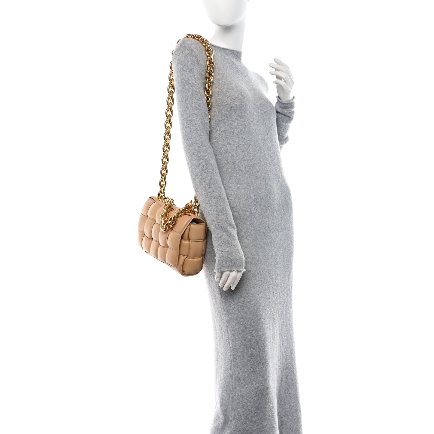 Lambskin Maxi Intreccio Padded Chain Cassette Crossbody Bag Almond