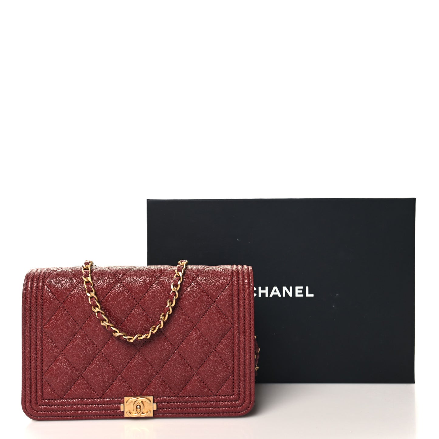 Caviar Quilted Boy Wallet On Chain WOC Burgundy