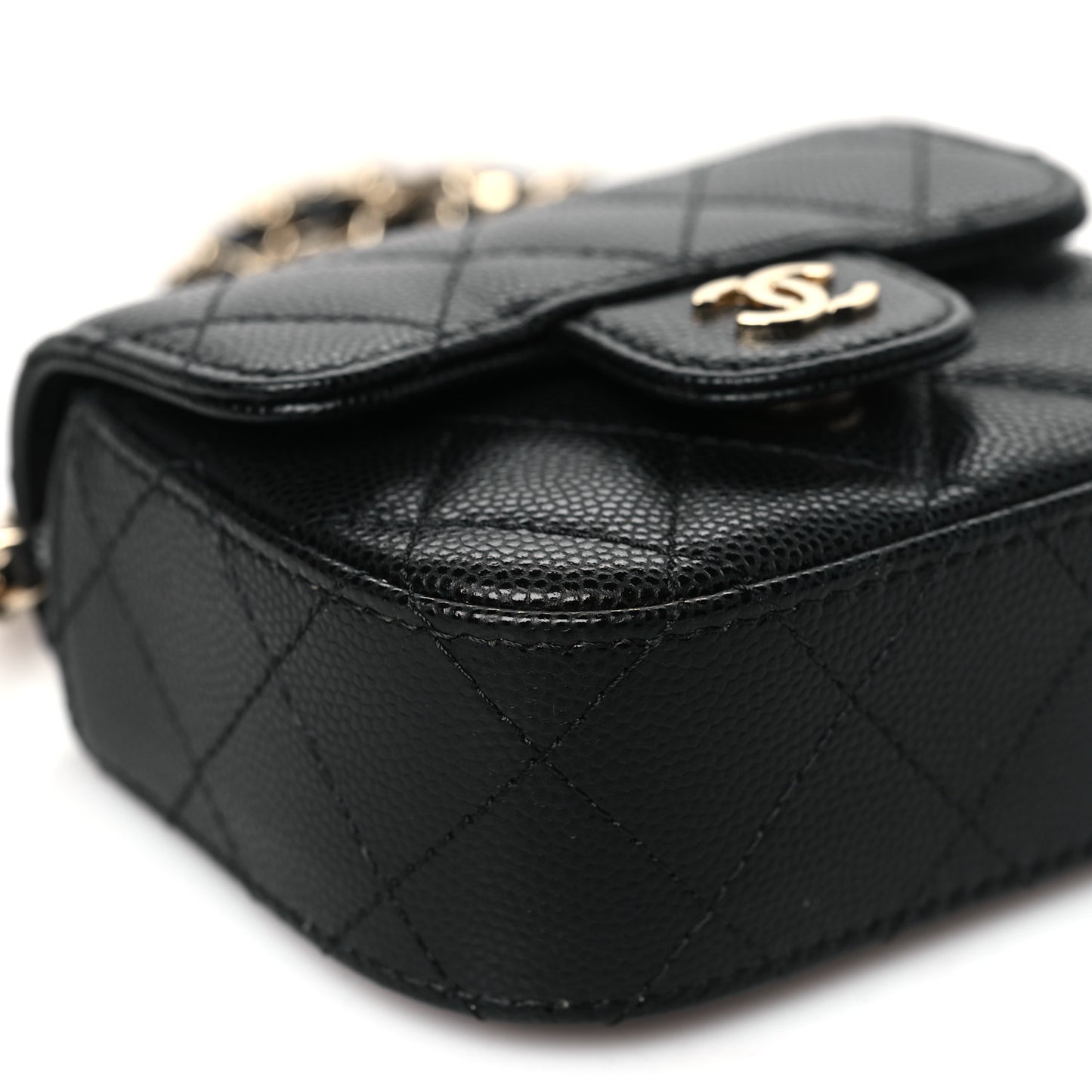 Caviar Quilted Mini Clutch With Chain Black