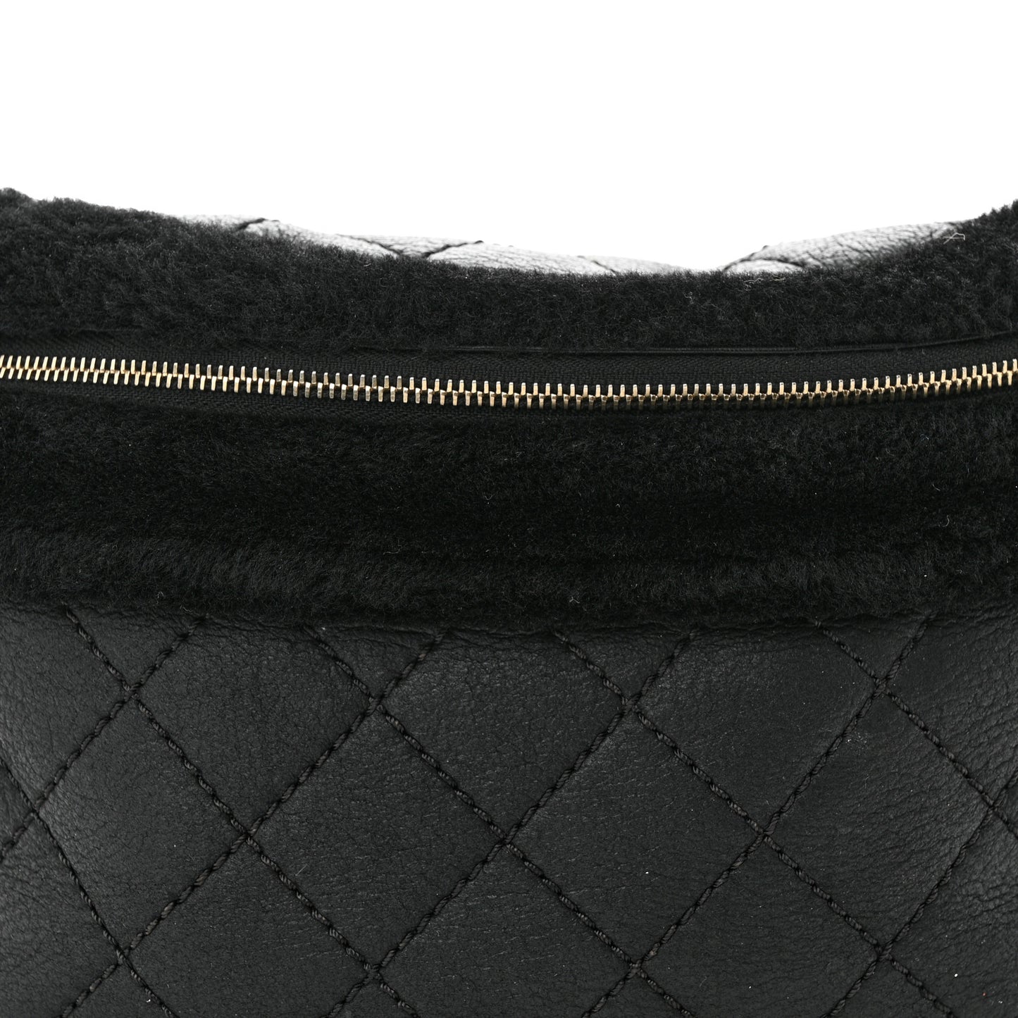 Calfskin Fur Quilted Waist Bag Fanny Pack Black