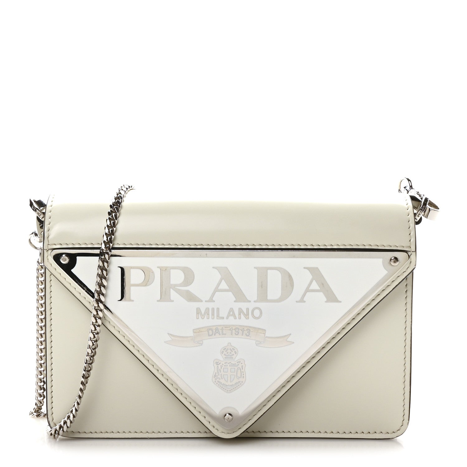 Prada Spazzolato Triangle Logo Plate Flap Chain Crossbody Bag