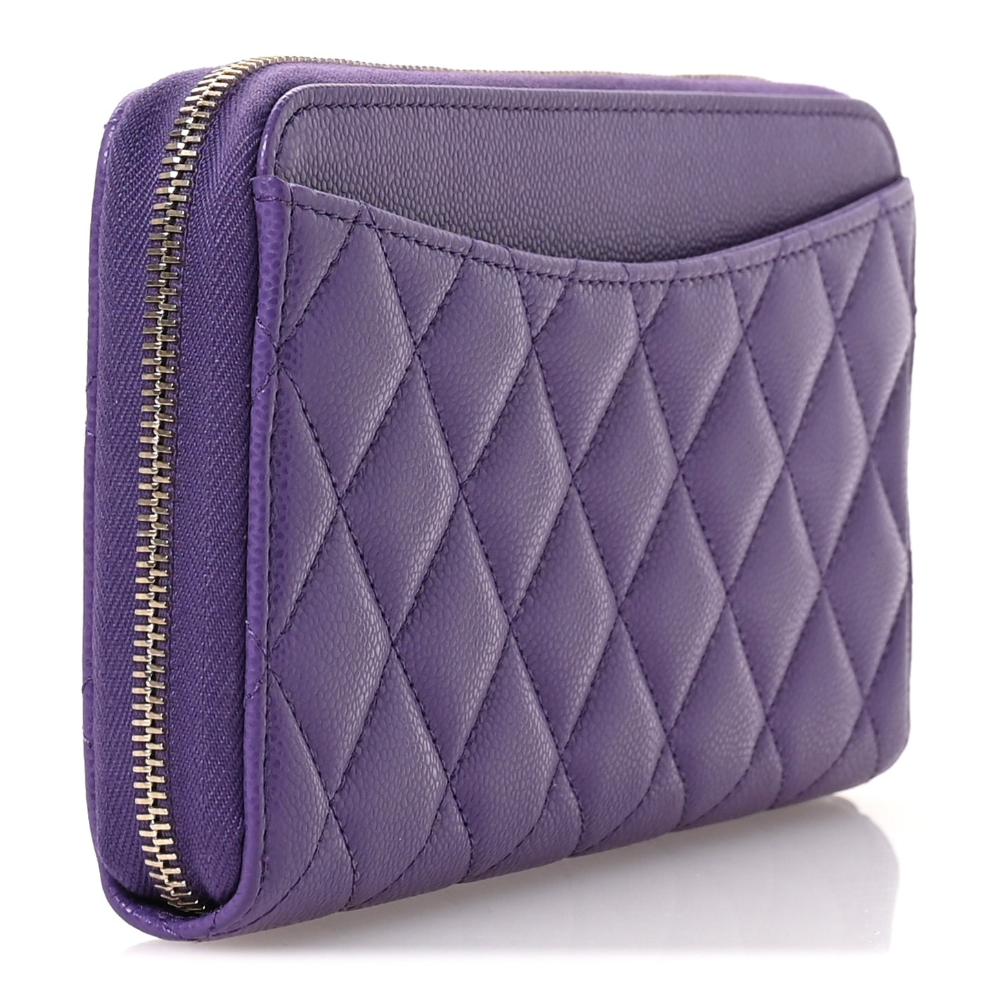 Caviar Quilted Large Gusset Zip Around Wallet Purple
