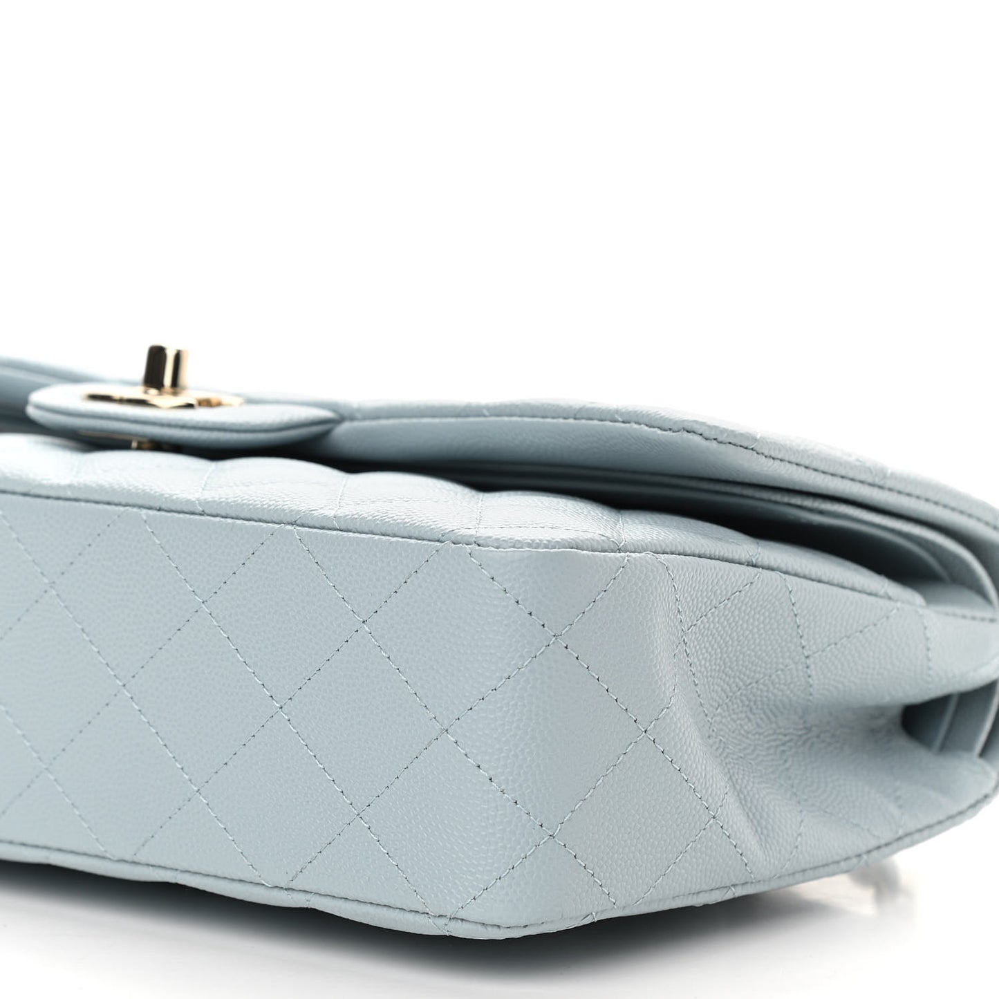 Caviar Quilted Medium Double Flap Light Blue