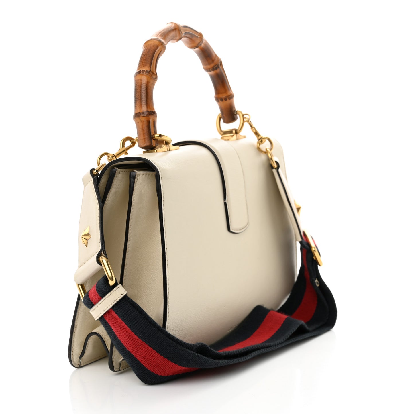 Calfskin Bamboo Web Medium Dionysus Top Handle Bag White Blue Hibiscus Red