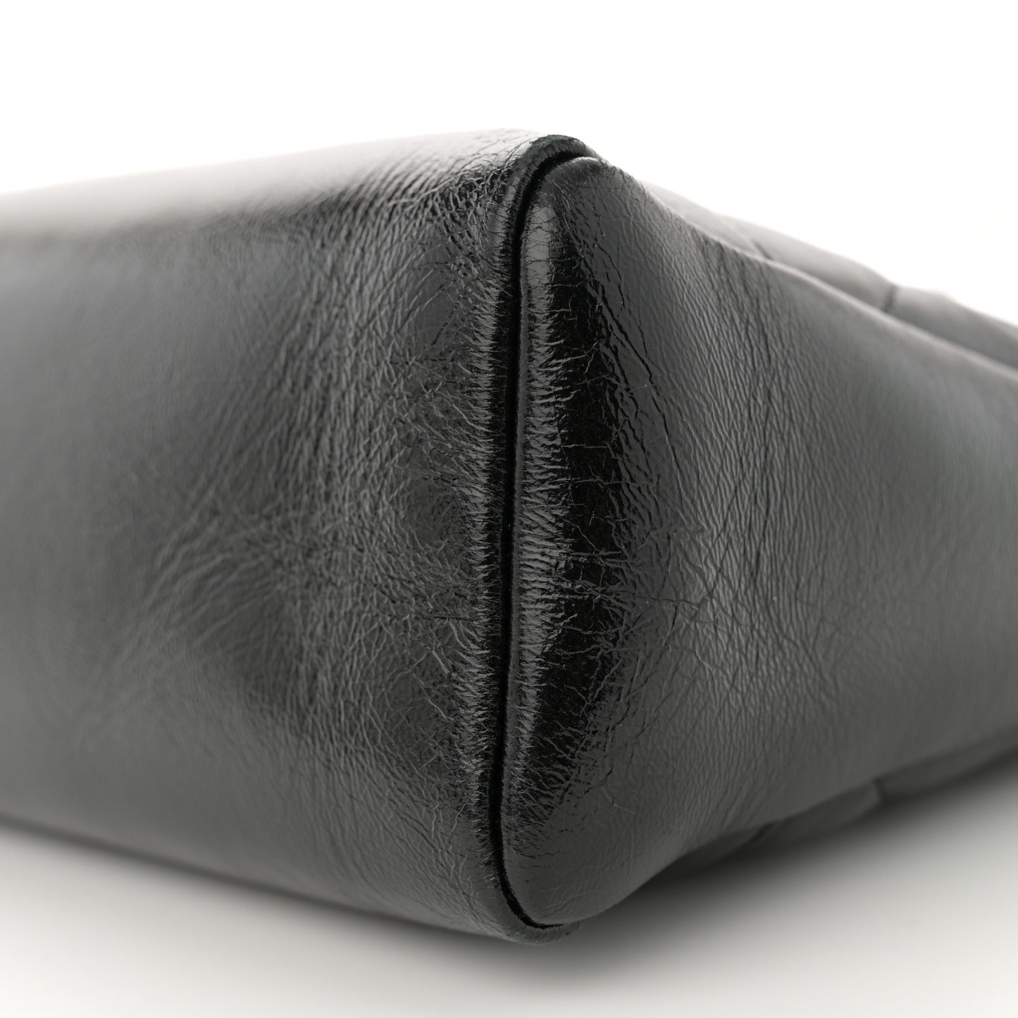 Shiny Crumpled Calfskin Quilted Small 31 Shopping Bag Black
