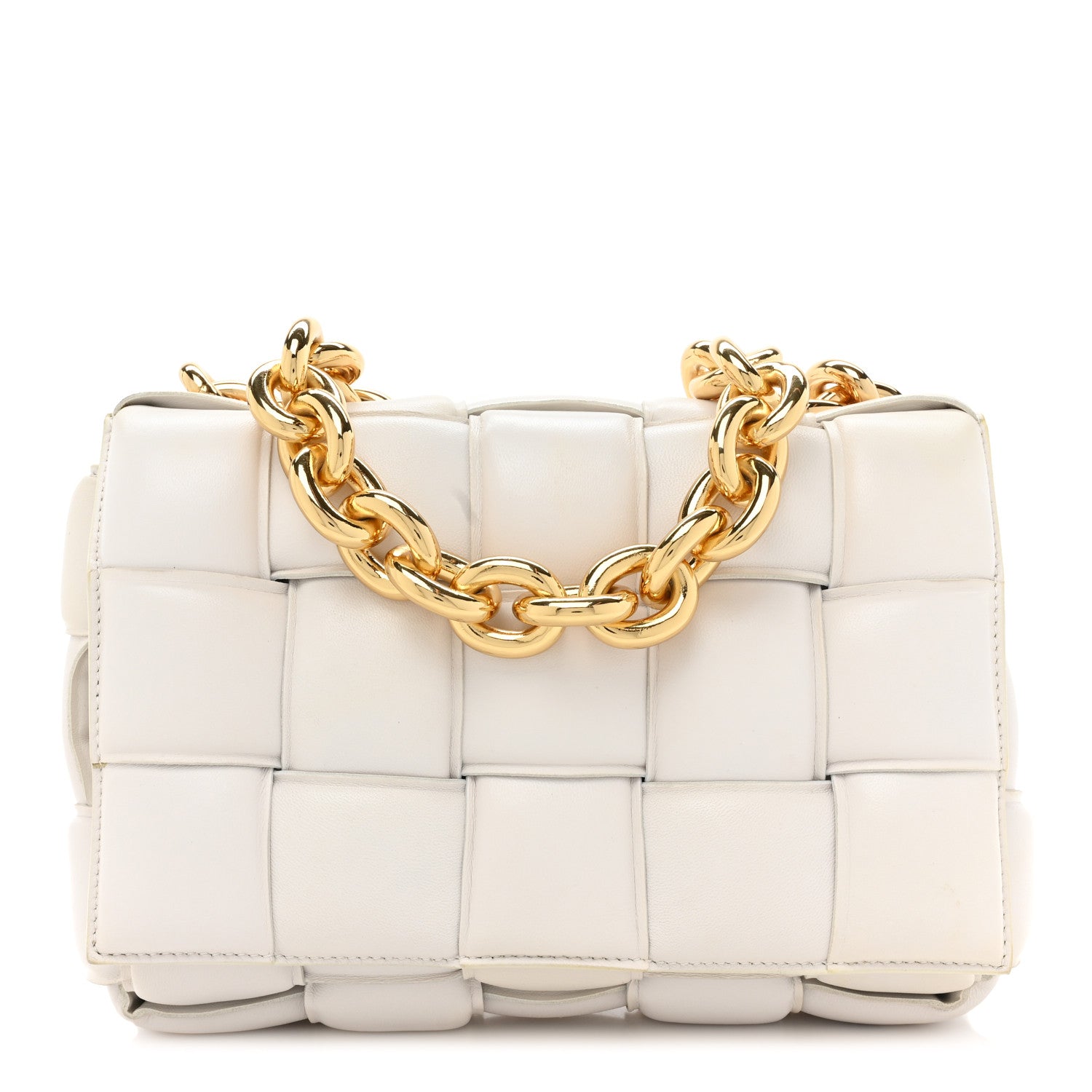 Bottega Veneta Lambskin Maxi Intreccio Padded Chain Cassette Crossbody Bag White 1 of 15