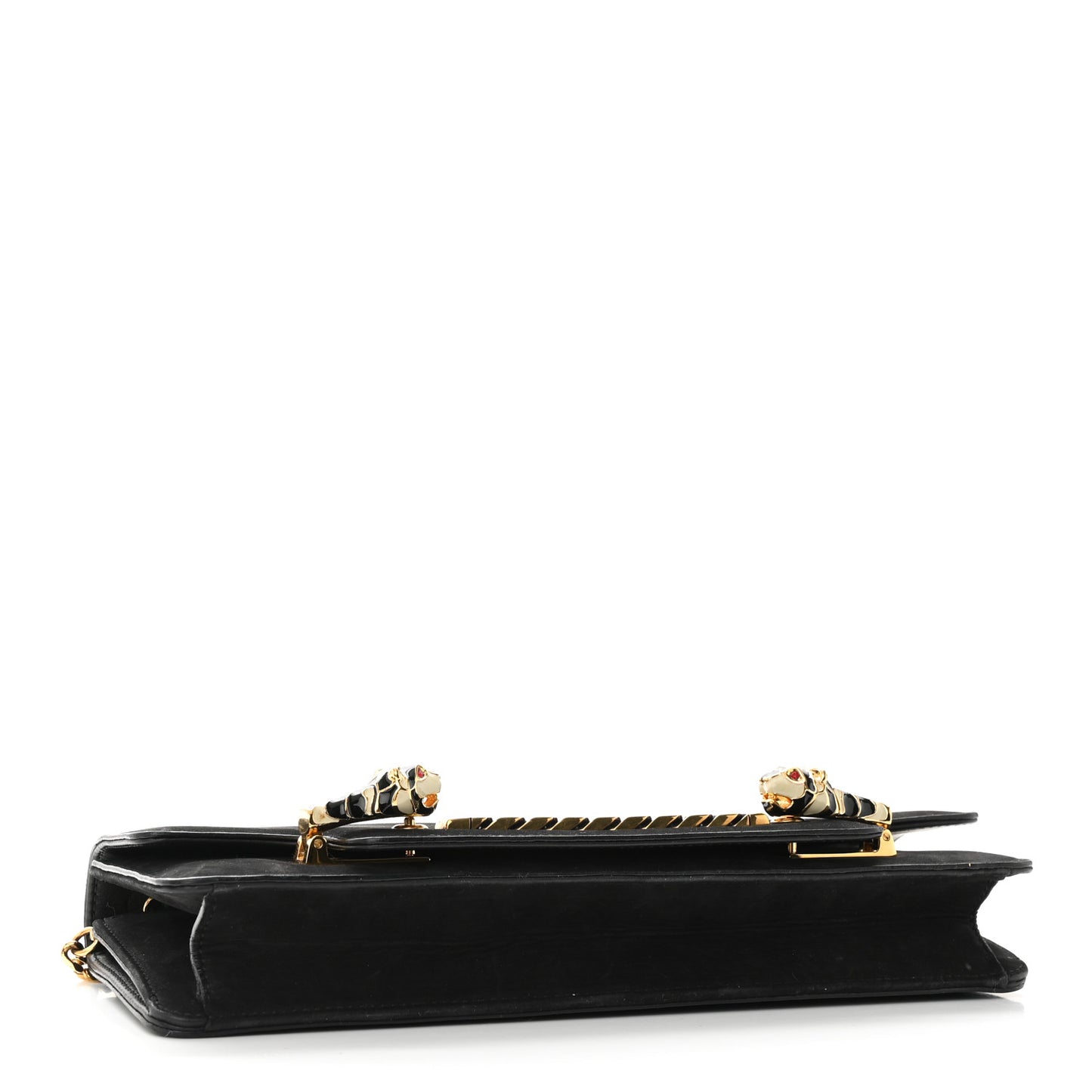 Suede Tigrette Chain Clutch Black