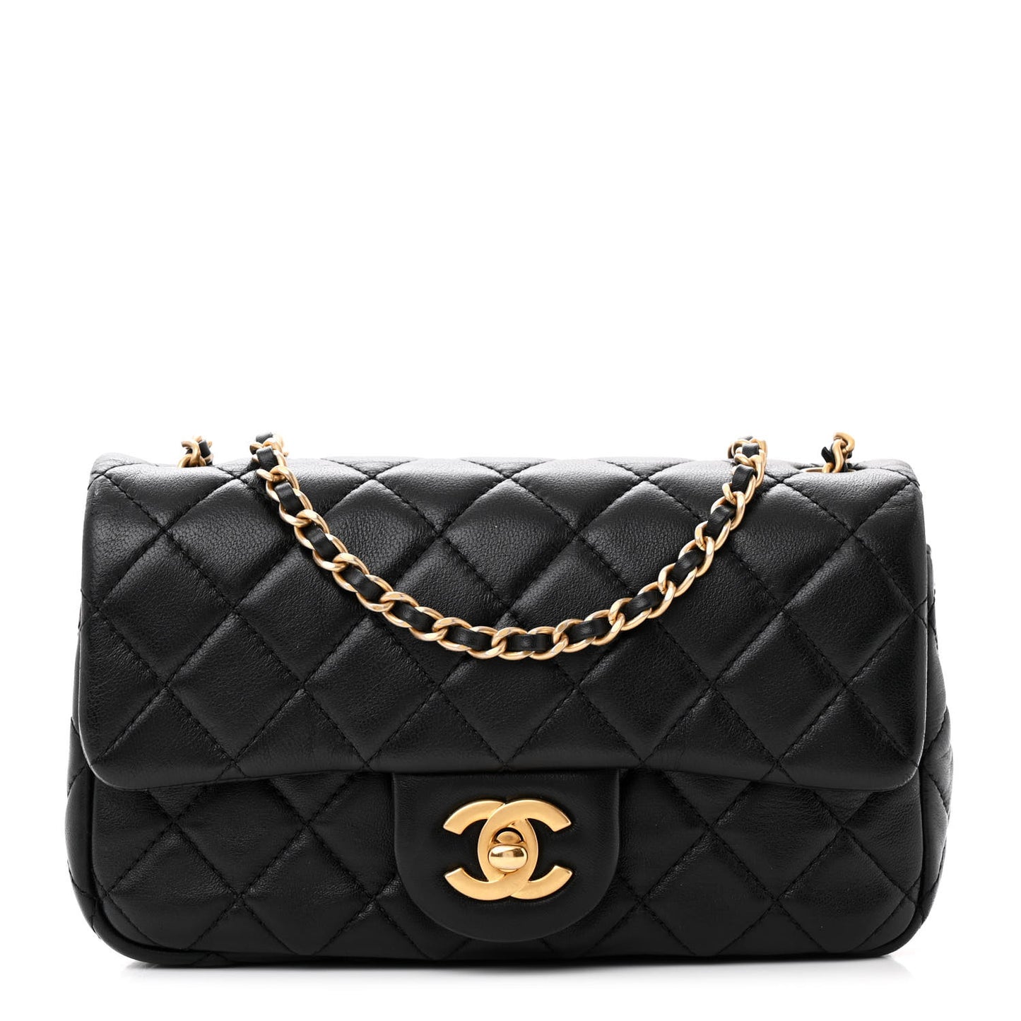 Lambskin Quilted Mini Rectangular Pearl Crush Flap Black