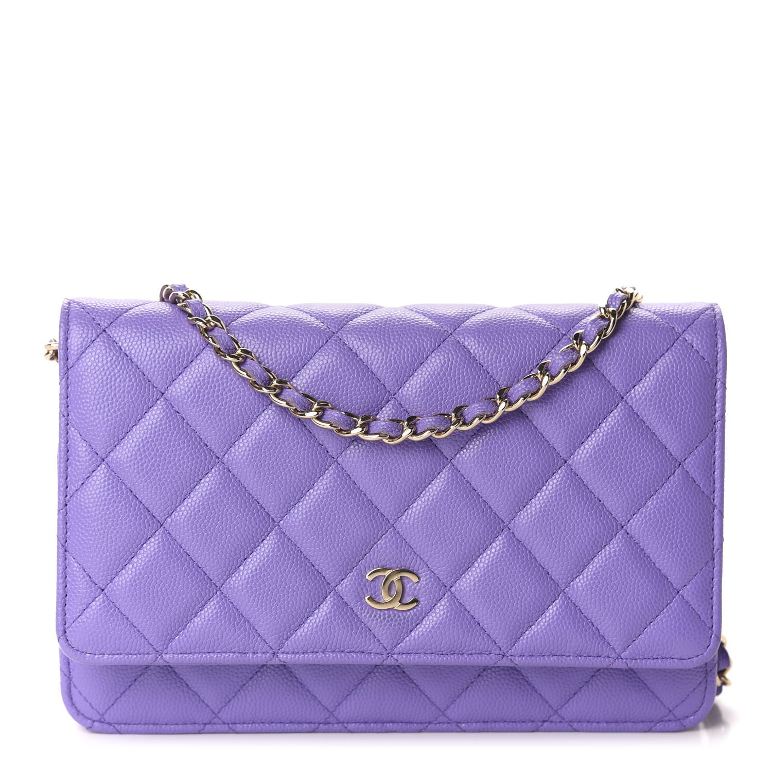 CHANELシャネル クラシック チェーンウォレット キャビアスキン パープル Chanel Caviar WOC Quilted Wallet On Chain - Purple - Box Dust Bag