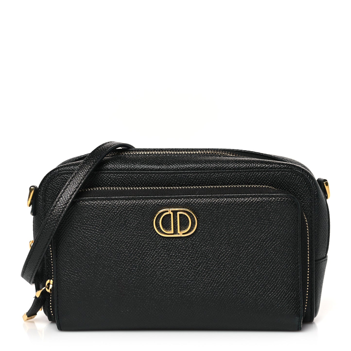 Grained Calfskin Caro Double Pouch Black