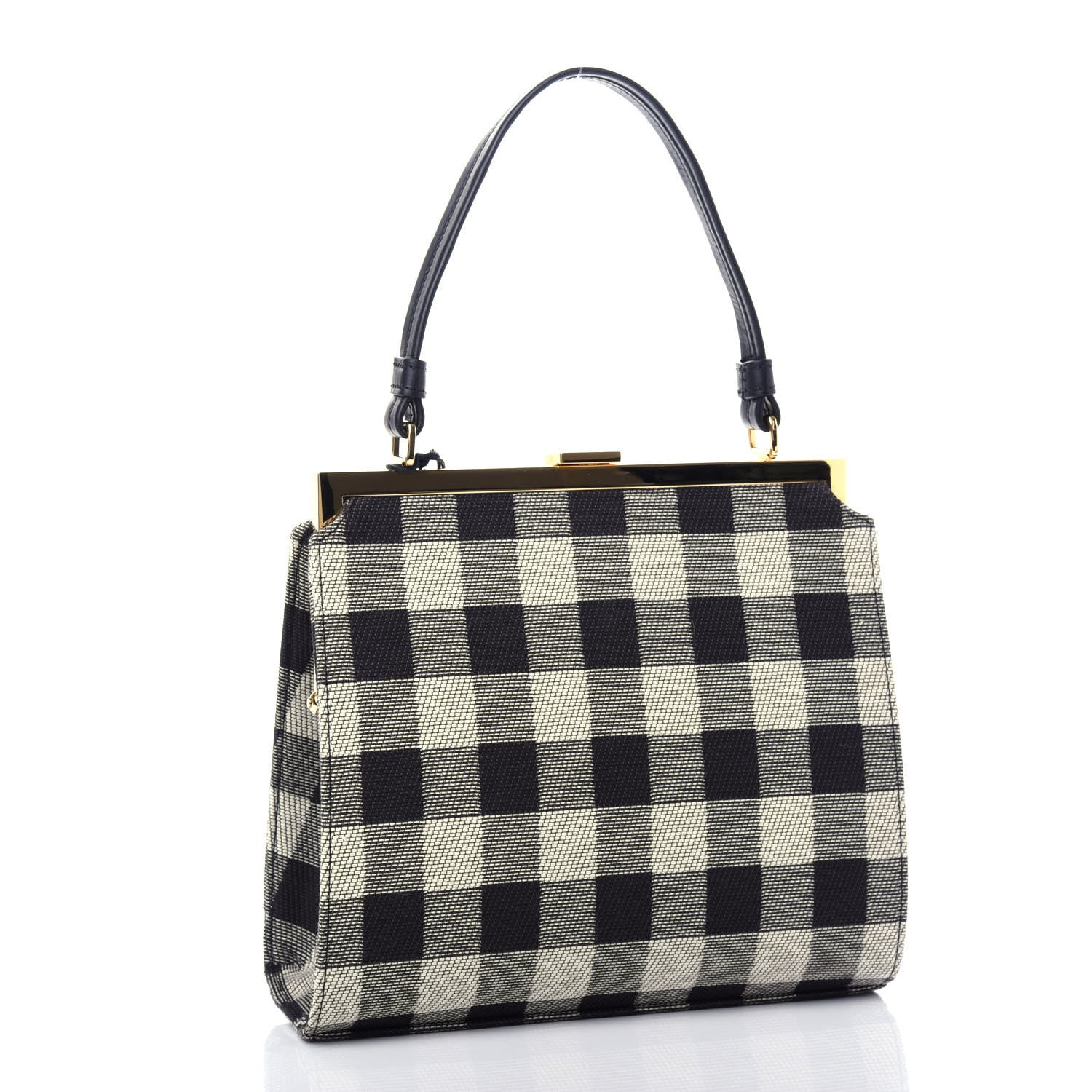 Mansur Gavriel Canvas Check Elegant Top Handle Bag Black White 3 of 9