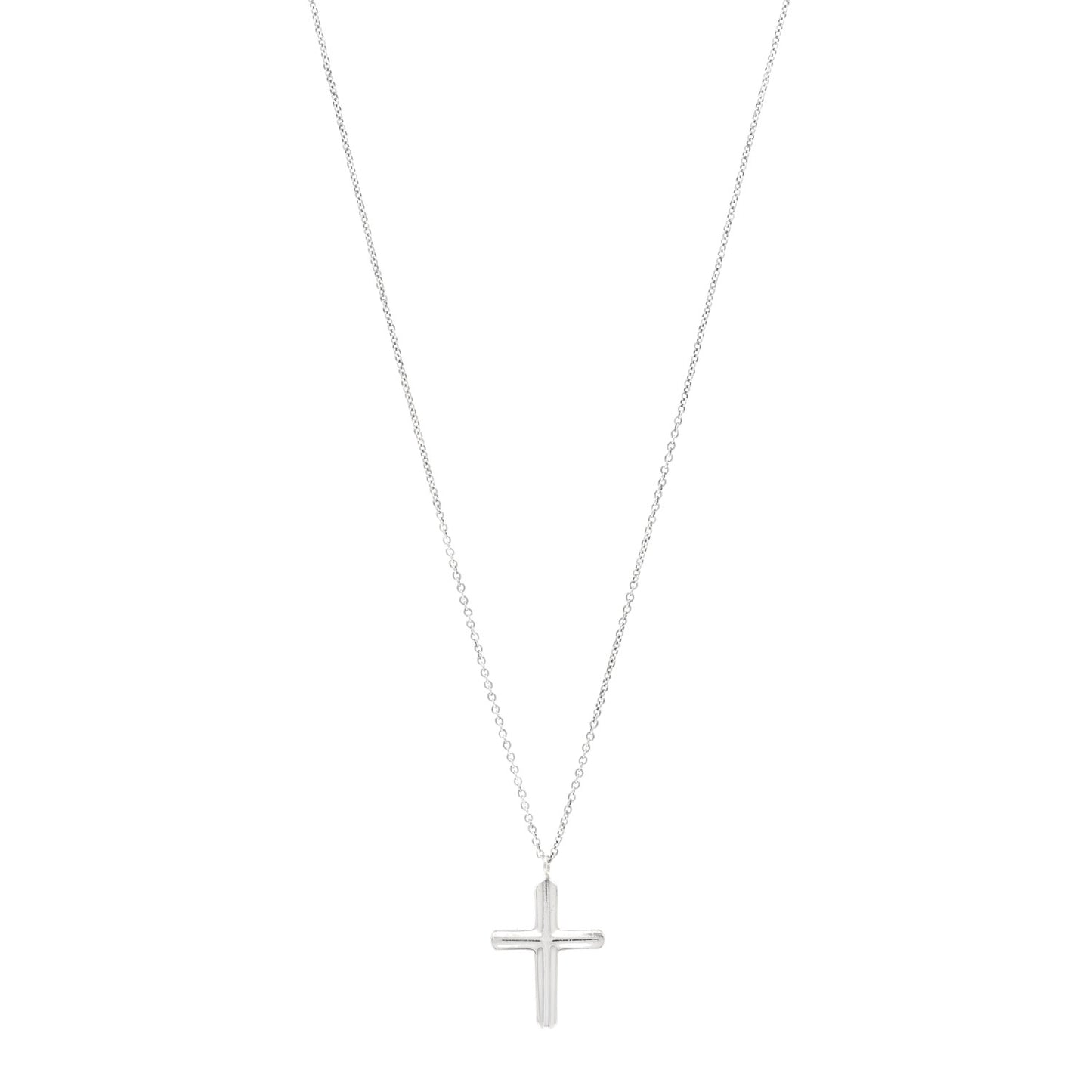 Sterling Silver Concave Cross Pendant Necklace