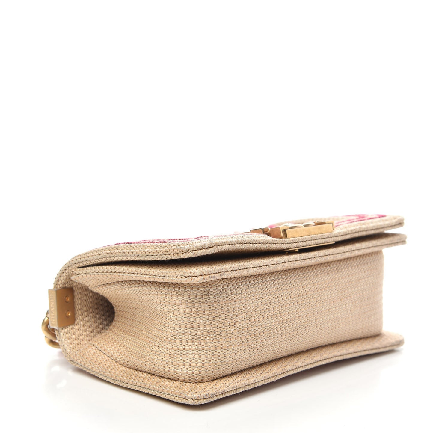 Cotton Canvas Calfskin Chevron Embroidered Small Boy Flap Beige Pink
