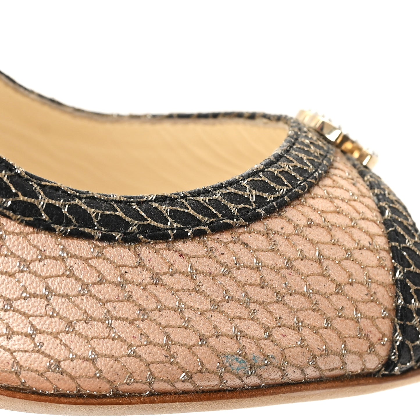 Calfskin Mesh Pearl CC Peep Toe Slingback Pumps 36 Salmon Black