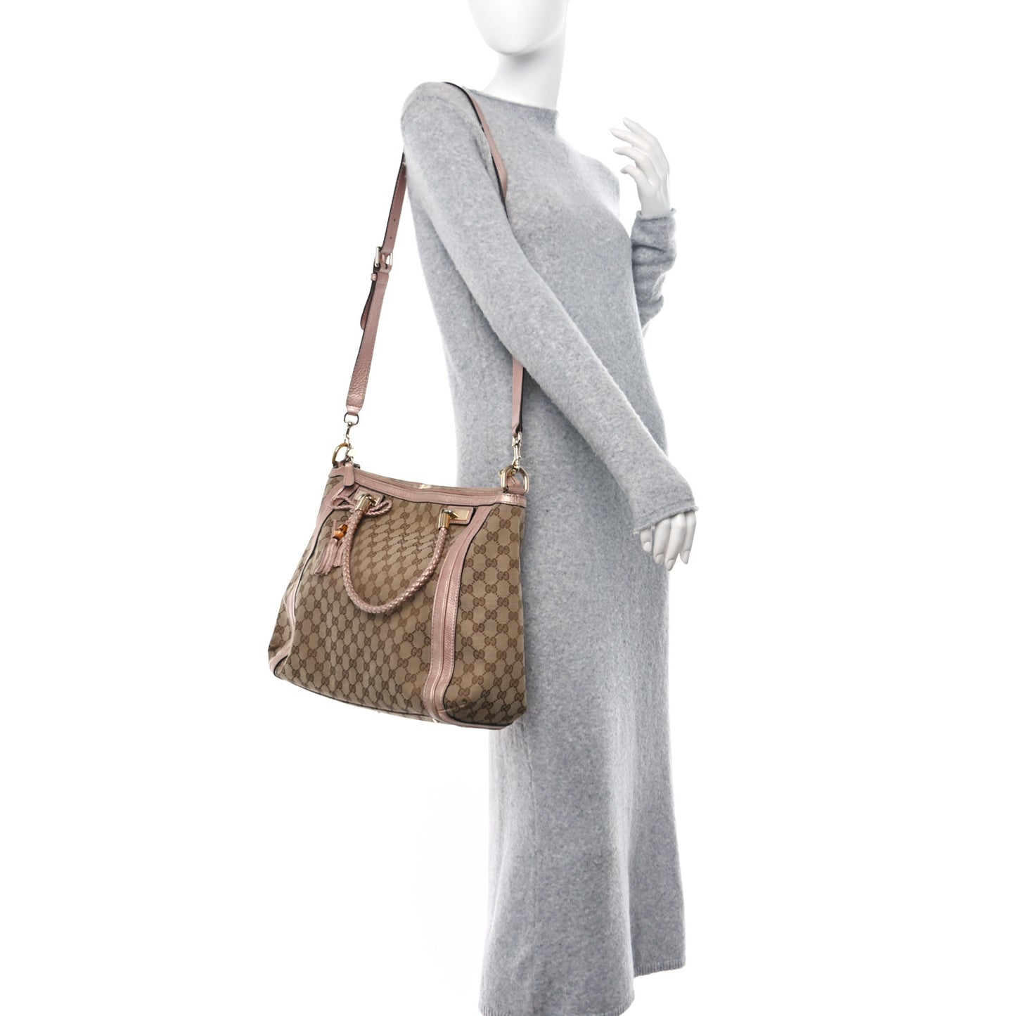 Monogram Cellarius Calfskin Large Bella Top Handle Bag Beige Rose Gold