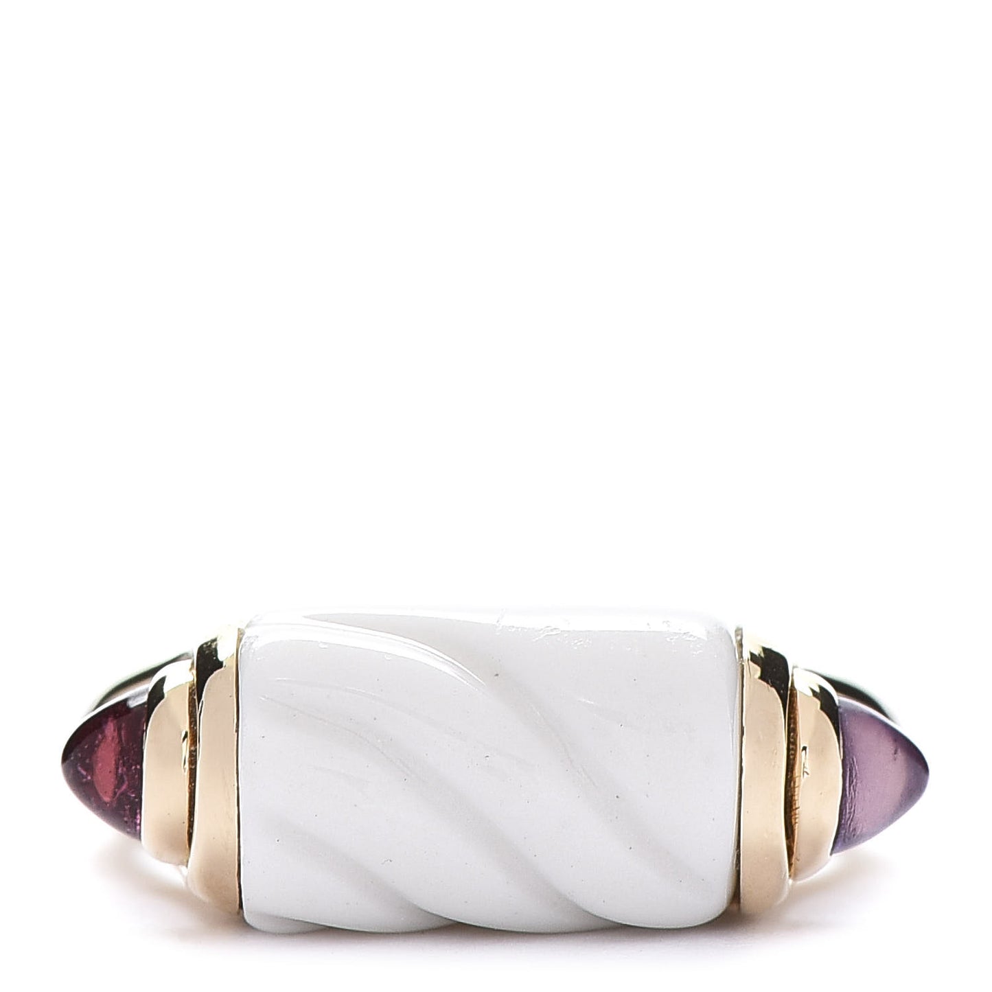 18K Yellow Gold White Ceramic Amethyst Pink Tourmaline Chandra Ring 50 5.25
