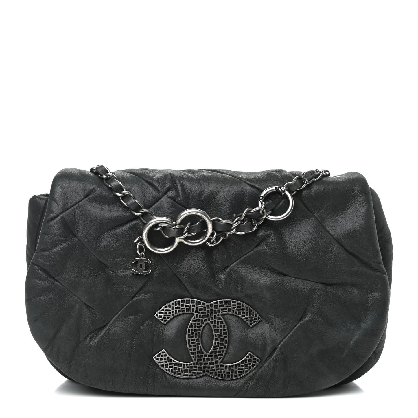Iridescent Calfskin Glint Flap Black