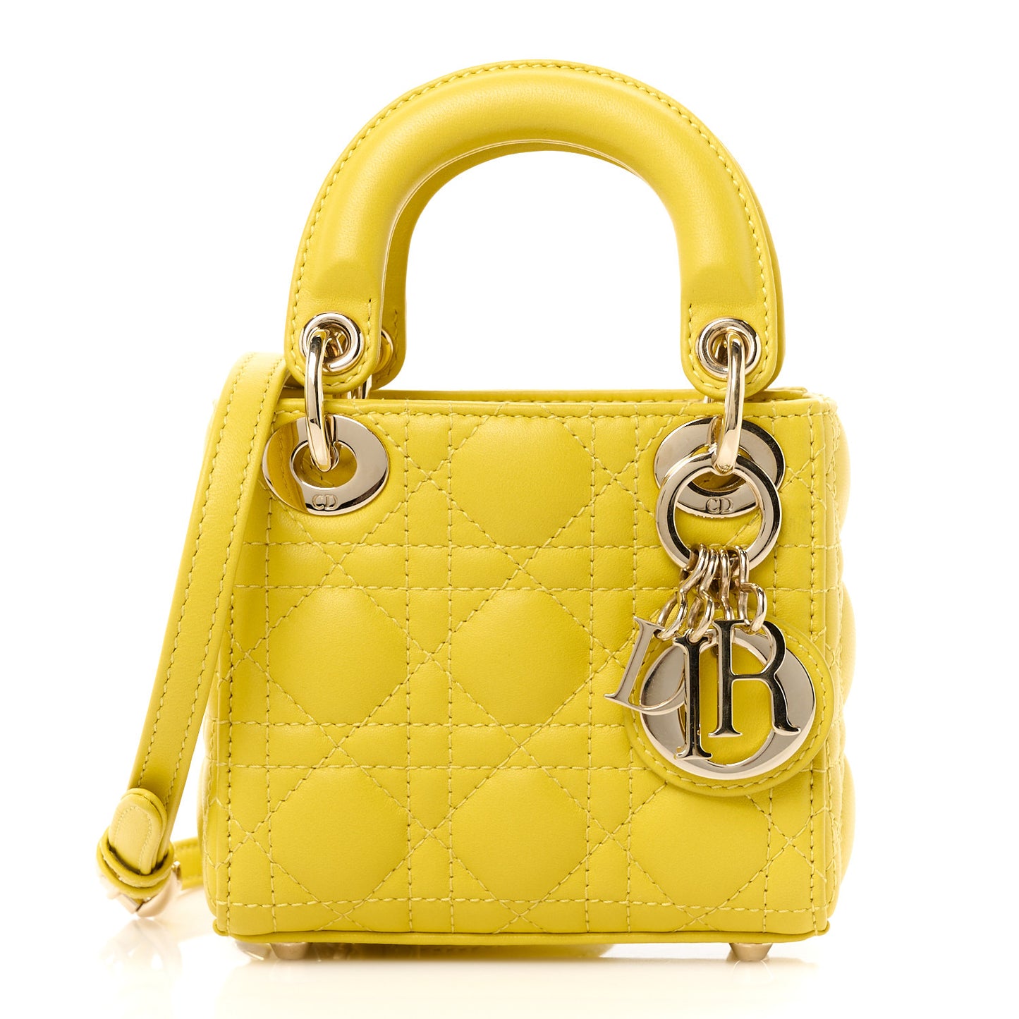 CHRISTIAN DIOR Lambskin Cannage Micro Lady Dior Yellow