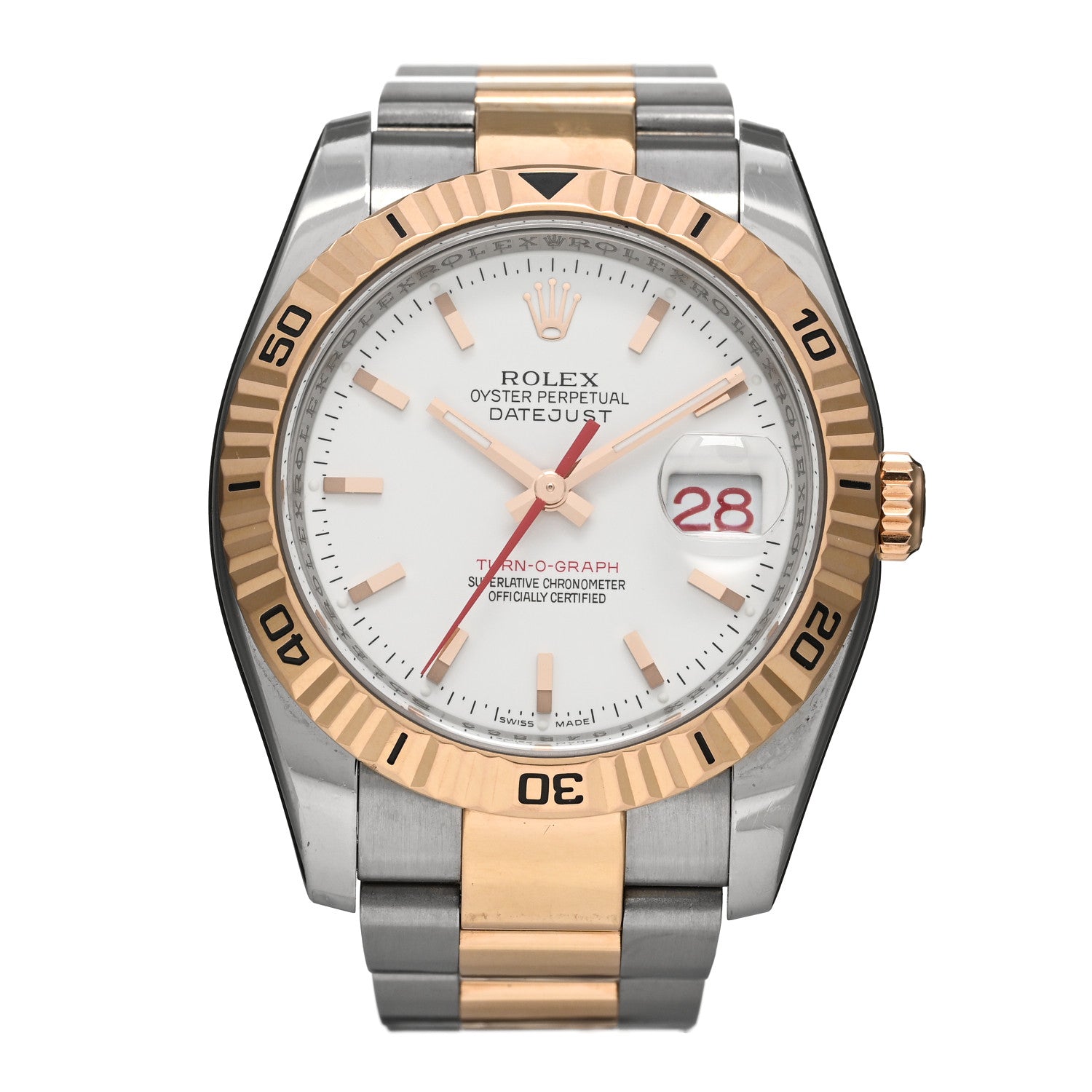 Rolex Stainless Steel 18K Everose Gold 36mm Oyster Perpetual Datejust Turn-O-Graph Watch White 116261 1 of 4