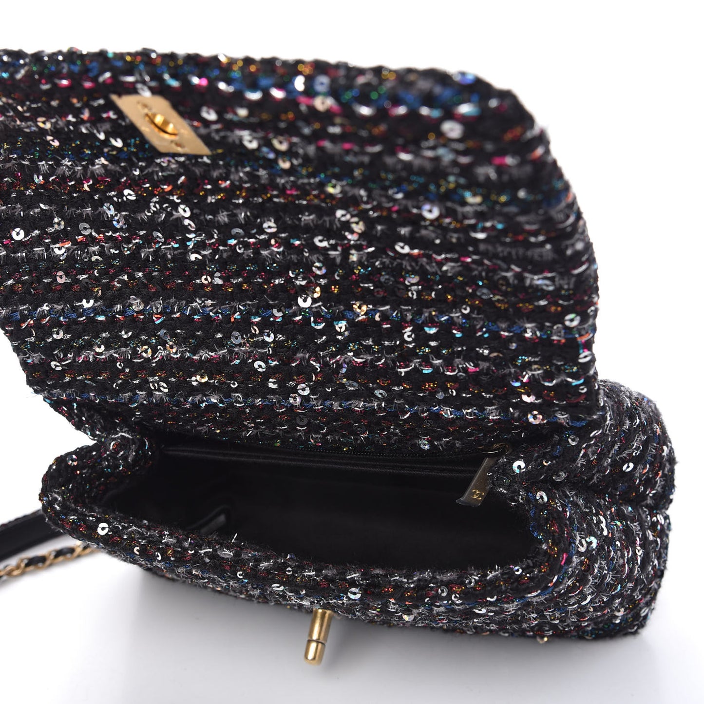 Tweed Sequin Mini Coco Handle Flap Black
