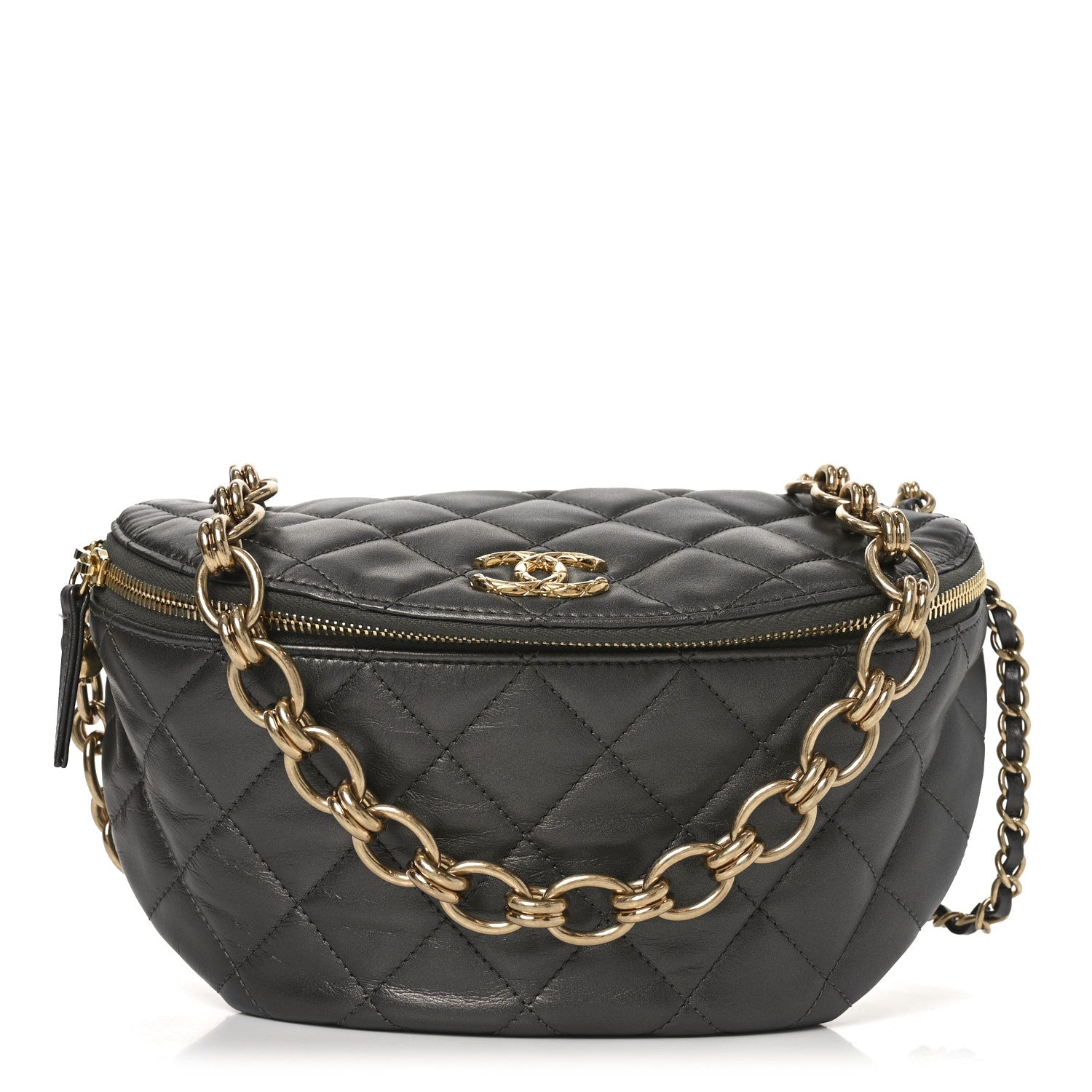 Chanel Metallic Calfskin Pearl Quilted CC Belt Bag Ruthenium