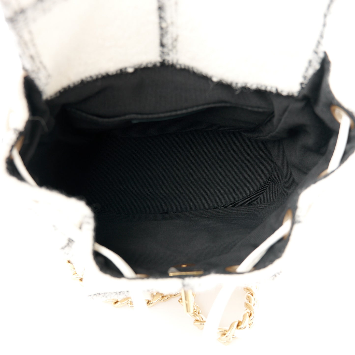 Wool Tweed Elegant Backpack Ecru Black
