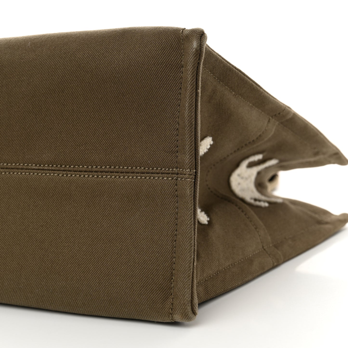 Canvas Calfskin Embroidered Triomphe Large Cabas Thais Khaki Tan