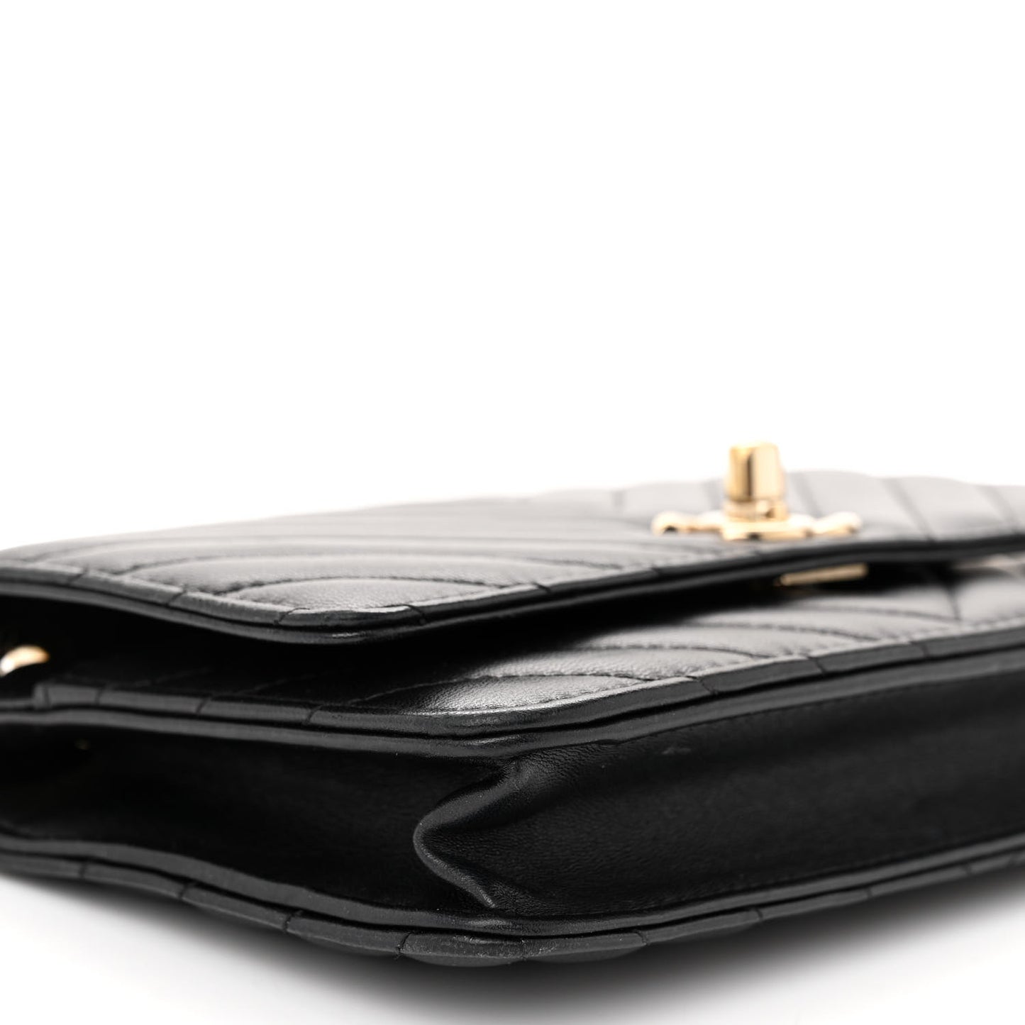 Lambskin Chevron Quilted Trendy CC Wallet On Chain WOC Black