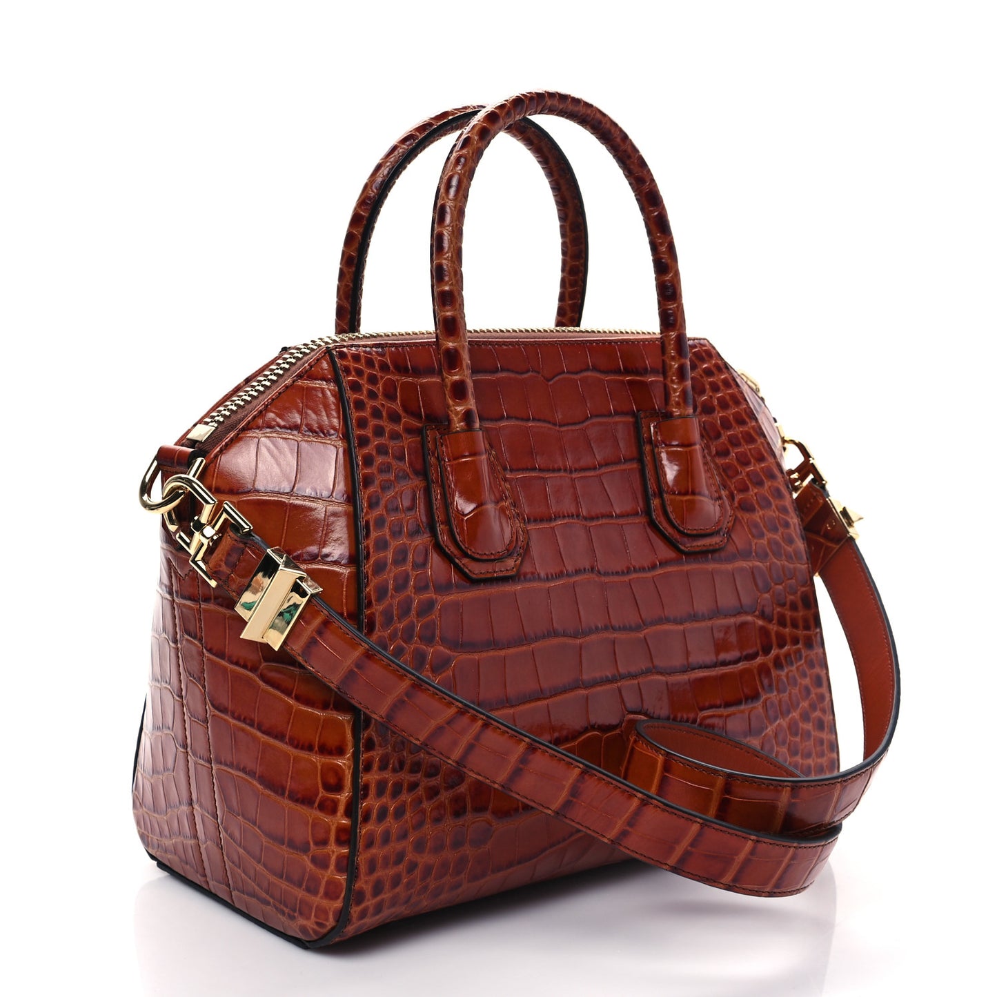 Calfskin Crocodile Embossed Small Antigona Cognac