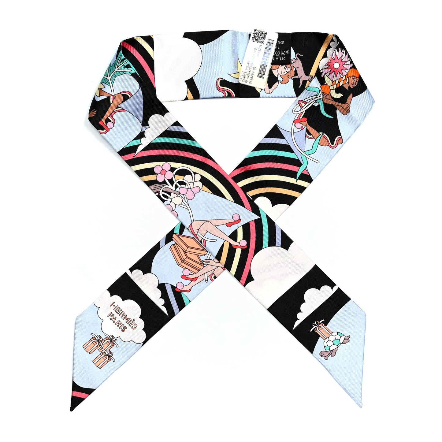 Silk Carres Volants Twilly Black Ciel Multicolor