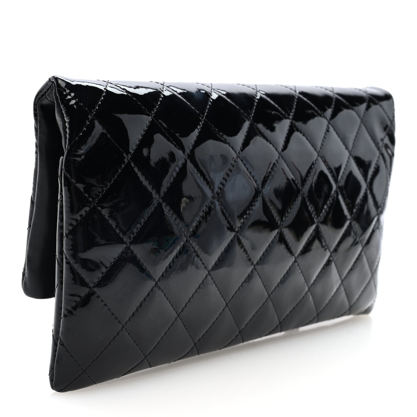 Patent Calfskin Quilted Beauty CC Clutch Black